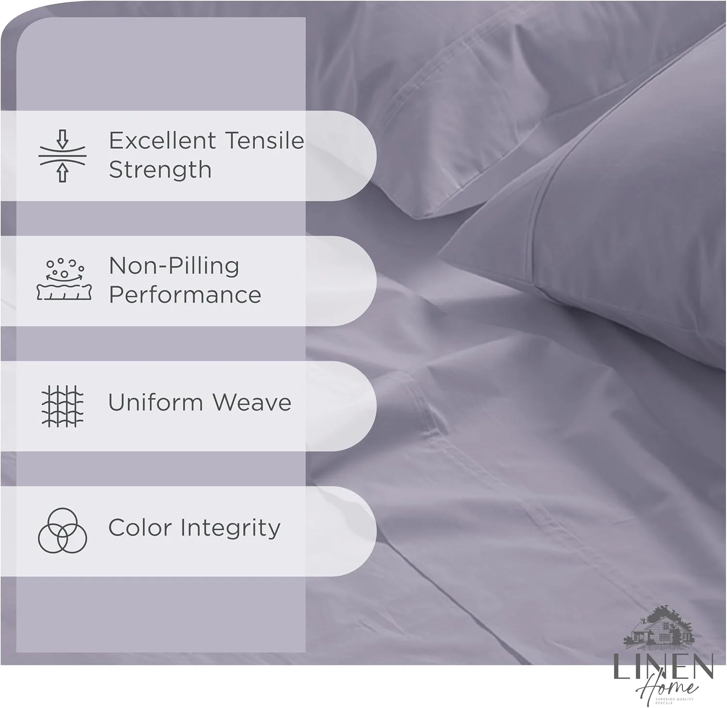 Linen Home 100% Cotton Percale King Sheets 4Pc Cooling Set Prelude Purple