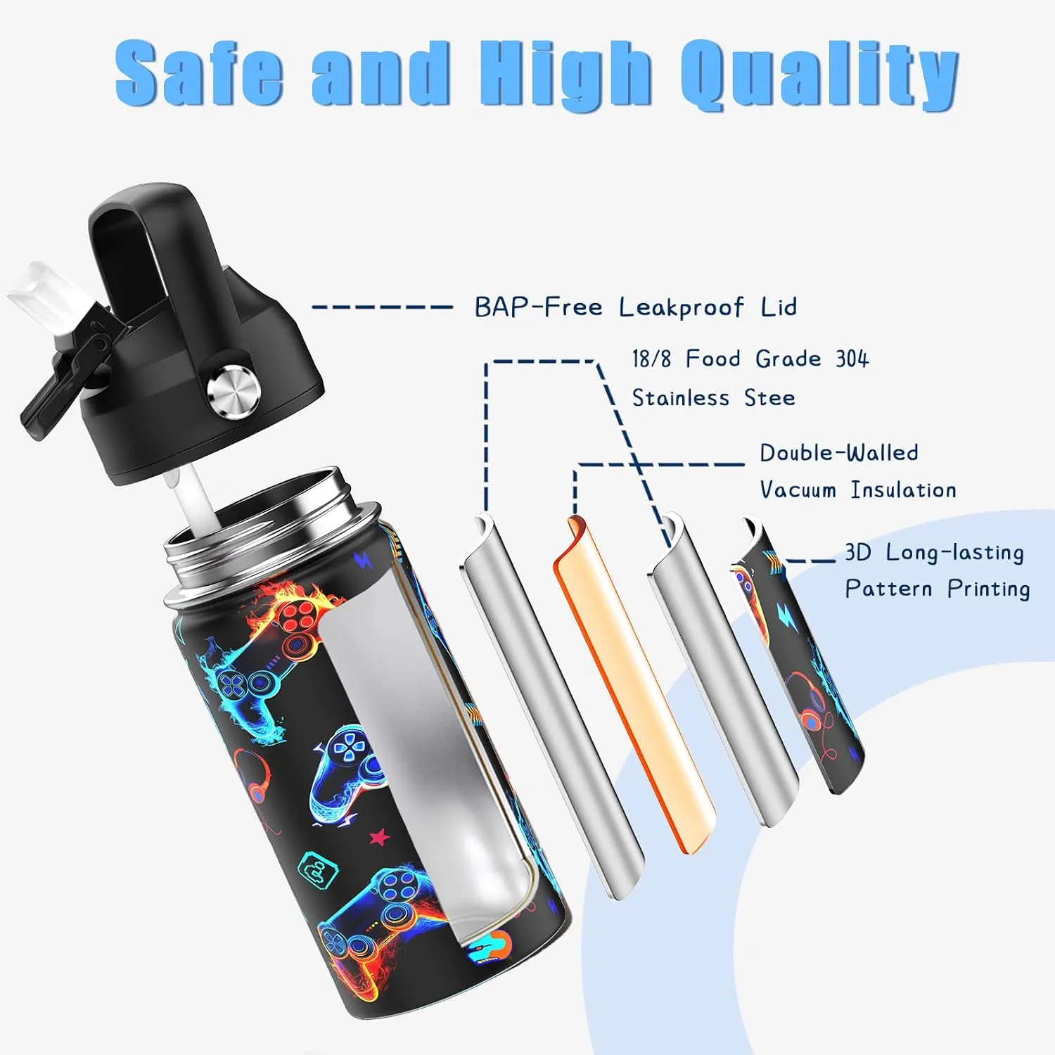 DIGOBAY Boys Backpack for School, 6PCS Cool Luminous Gamer Backpack for Boys with 14oz Insulated Water Bottle Lunch Box Pencil Case, Kids Backpacks Bookbag for Teen Boys Elementary Middle High School