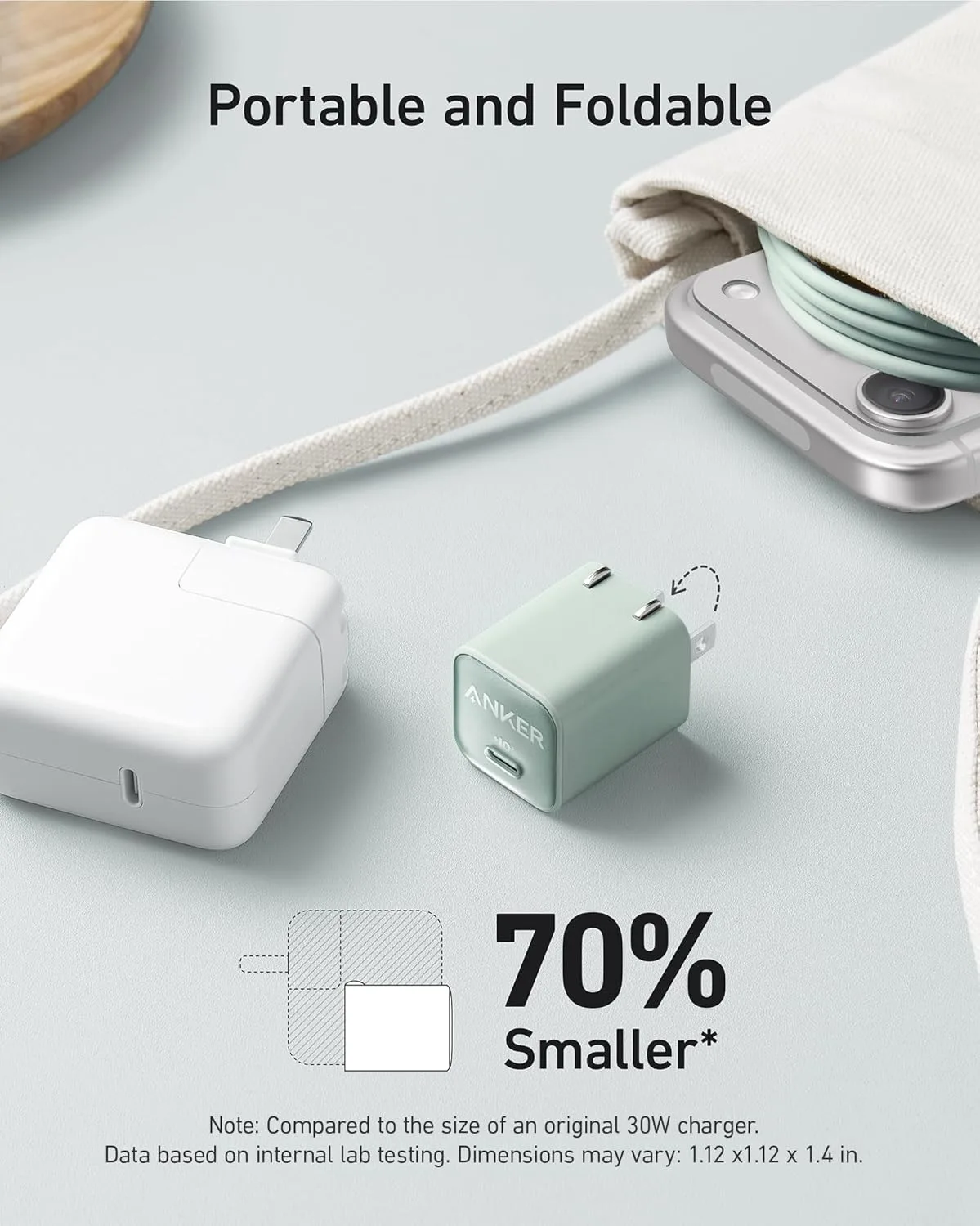 Anker Nano Phone Charger, 30W Portble and Foldable USB C GaN Charger (Blue)