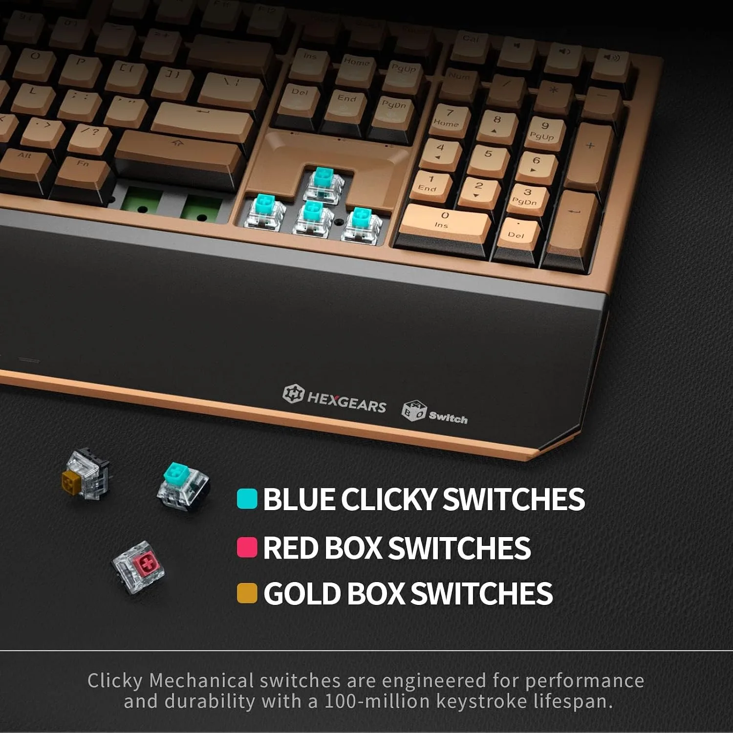 Hexgears X5 Wireless Mechanical Keyboard Full Size 108 Keys, Kailh Box 3.0 Linear Switch, Ergonomic, N-Key Rollover, Backlit Gaming Keyboard with Wrist Rest (Coffee)