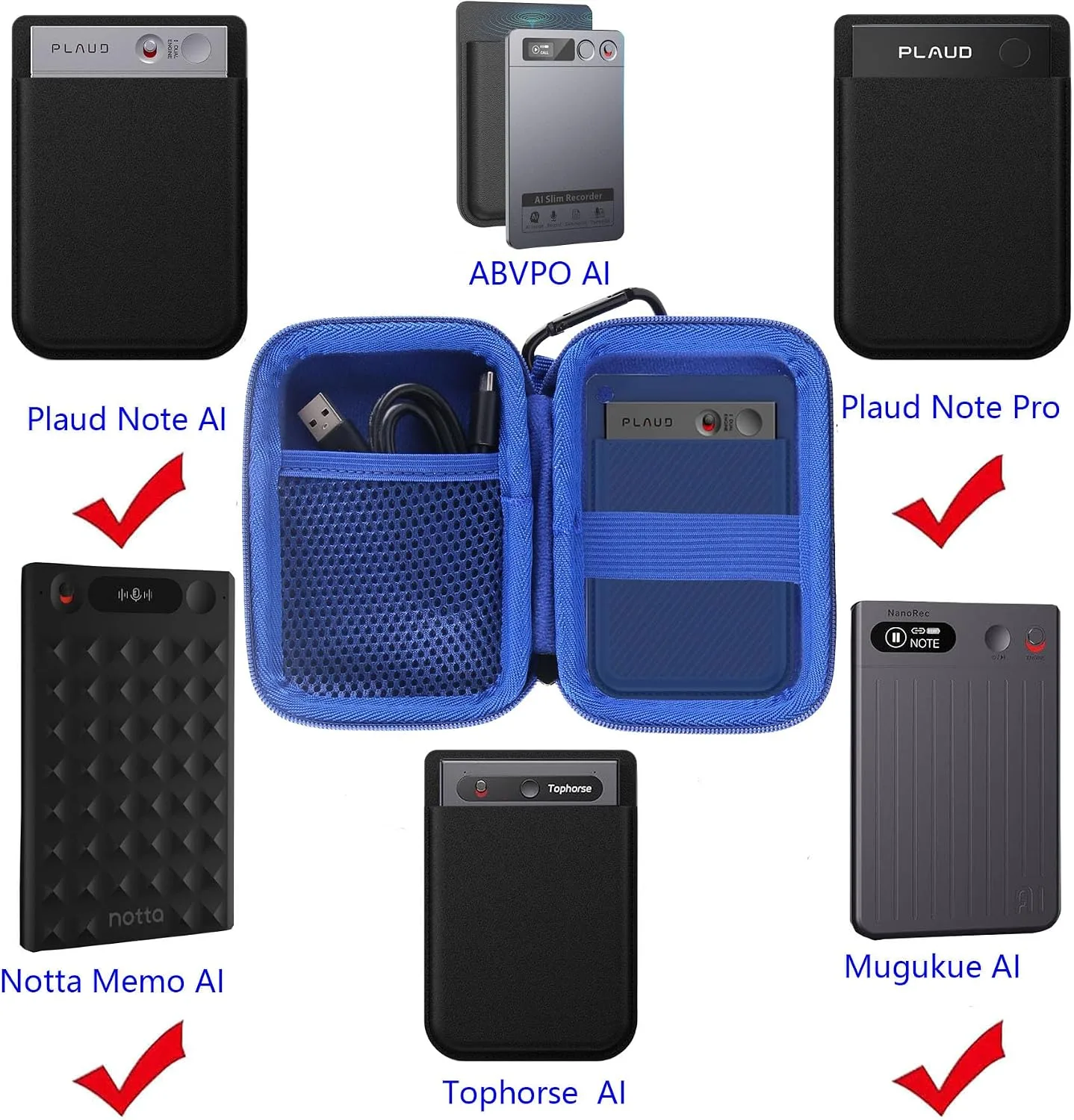 Hard Carrying Travel Case for PLAUD Note Pro AI/ABVPO/RECOLX/Tophorse AI Voice Recorder,Compatible with and More Brands AI Voice Recorder and Magnetic Protective Case (Blue)