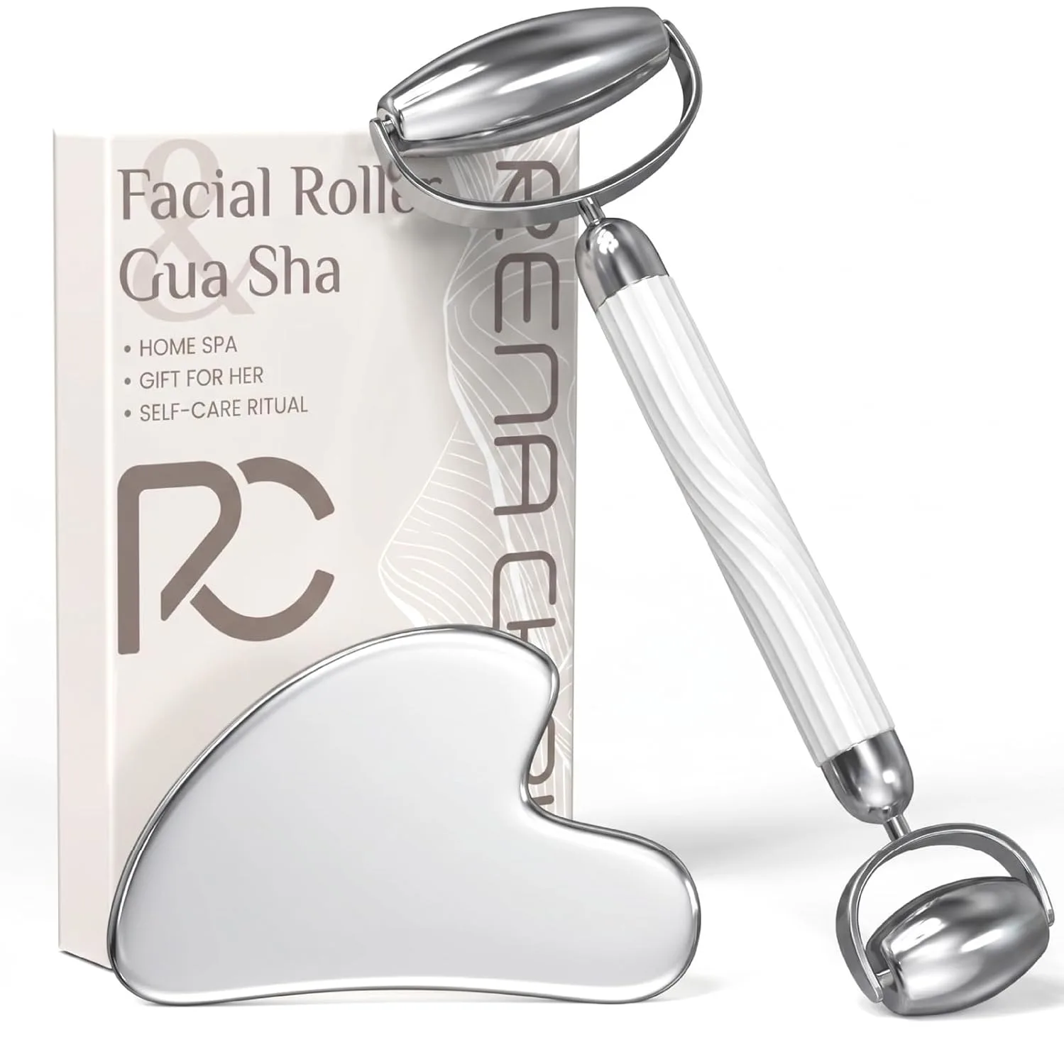 Rena Chris Stainless Steel Gua Sha Face Roller for Puffiness and Sculpting