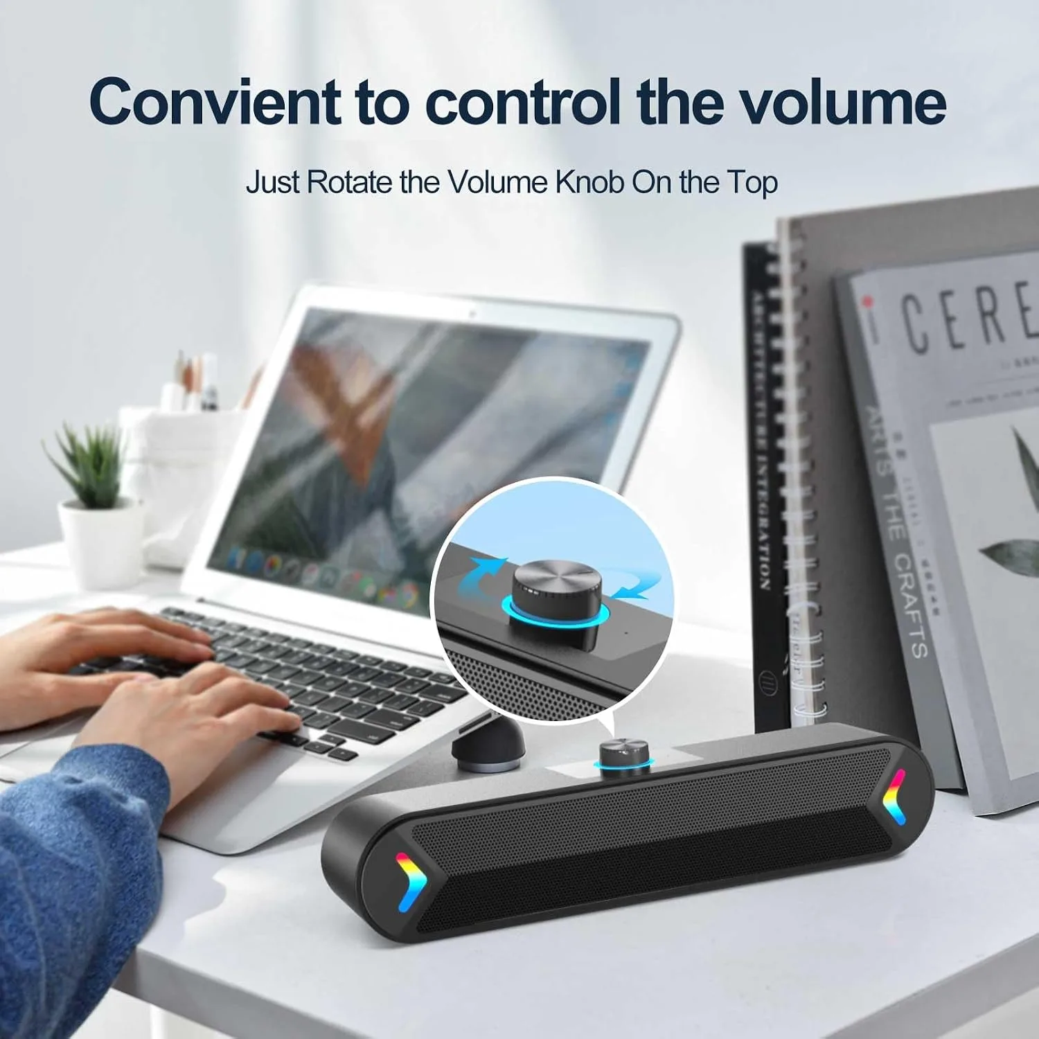 LENRUE Computer Speakers for Desktop,PC Speakers with Basic Stereo Sound & Colorful Lights, Single USB for Both Power and Audio,Desktop Laptop Sound Bar Speakers for Movies,Music(Black-USB)