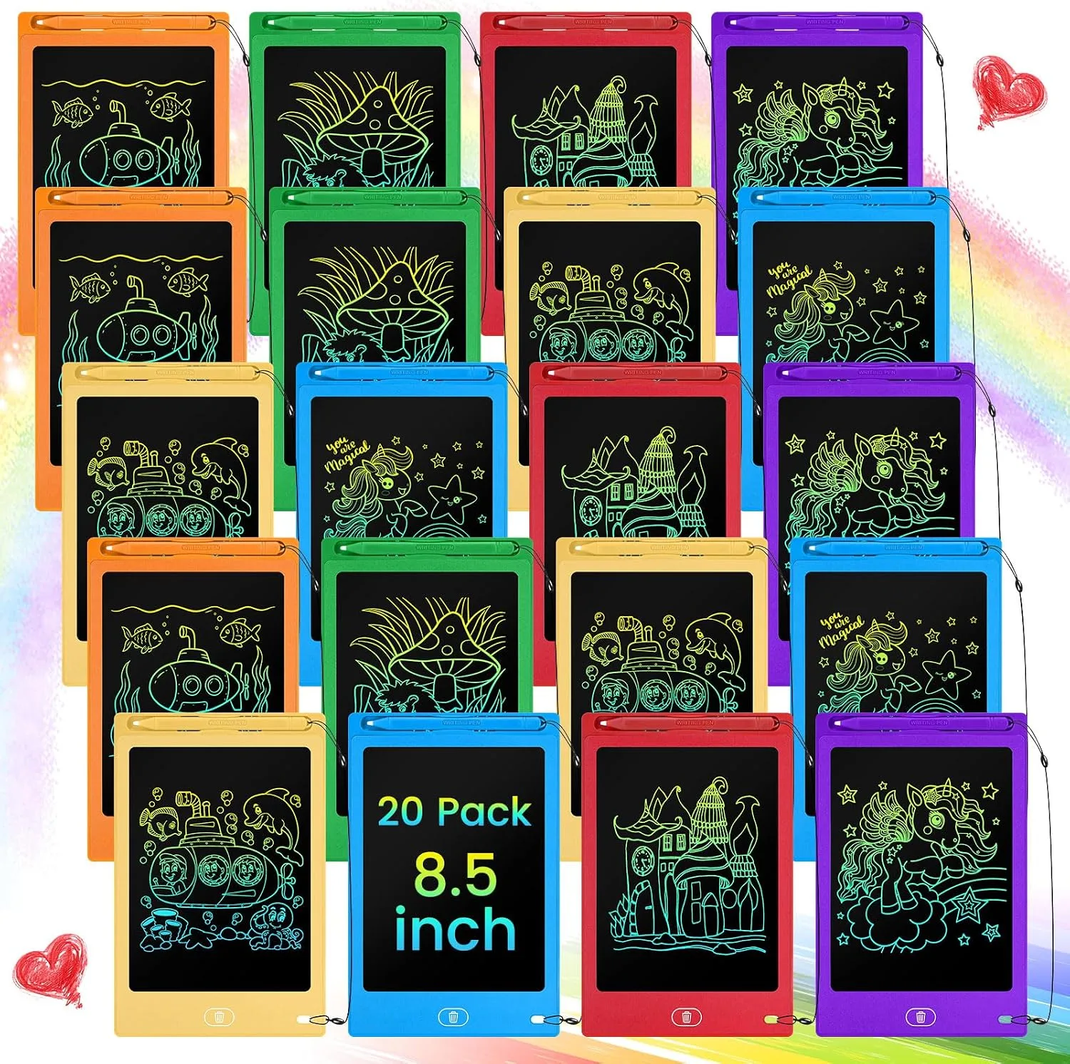 Zhehao 20 Pack 8.5 Inch LCD Writing Tablet Drawing Board,Vibrant,Cute
