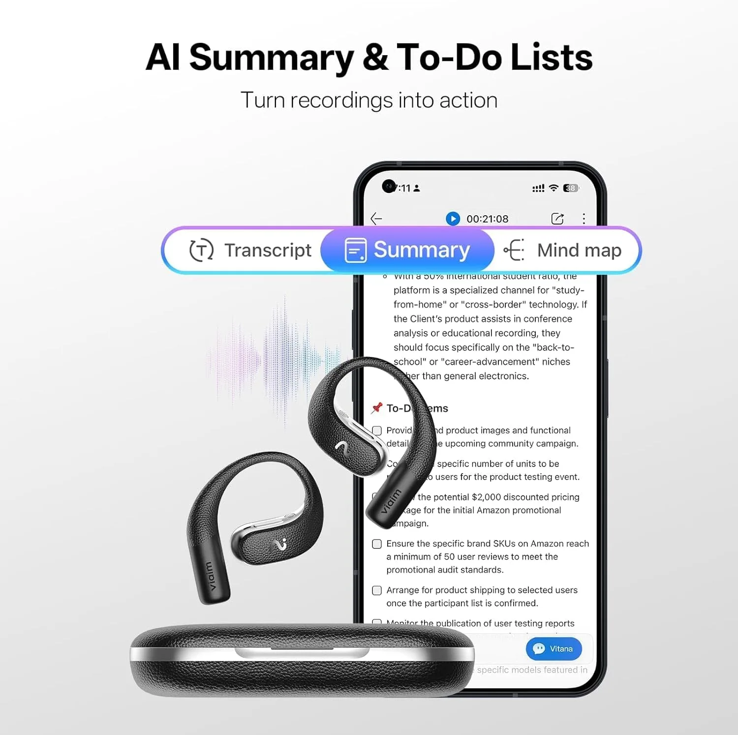 OpenNote Open-Ear AI Note Taker and Voice Recorder Earbuds