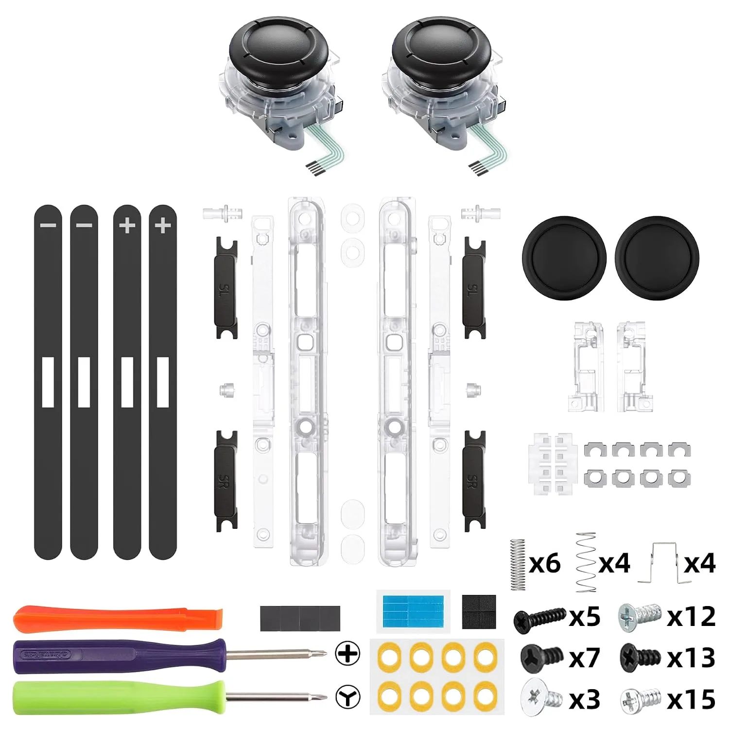 eXtremeRate Replacement 3D Joystick & Thumb Grips & Side Rail Shell Buttons for Nintendo Switch 2 JoyCon, Console Rail Stickers Controller Left Right Analog Stick Thumbsticks Caps for Switch 2 - Clear