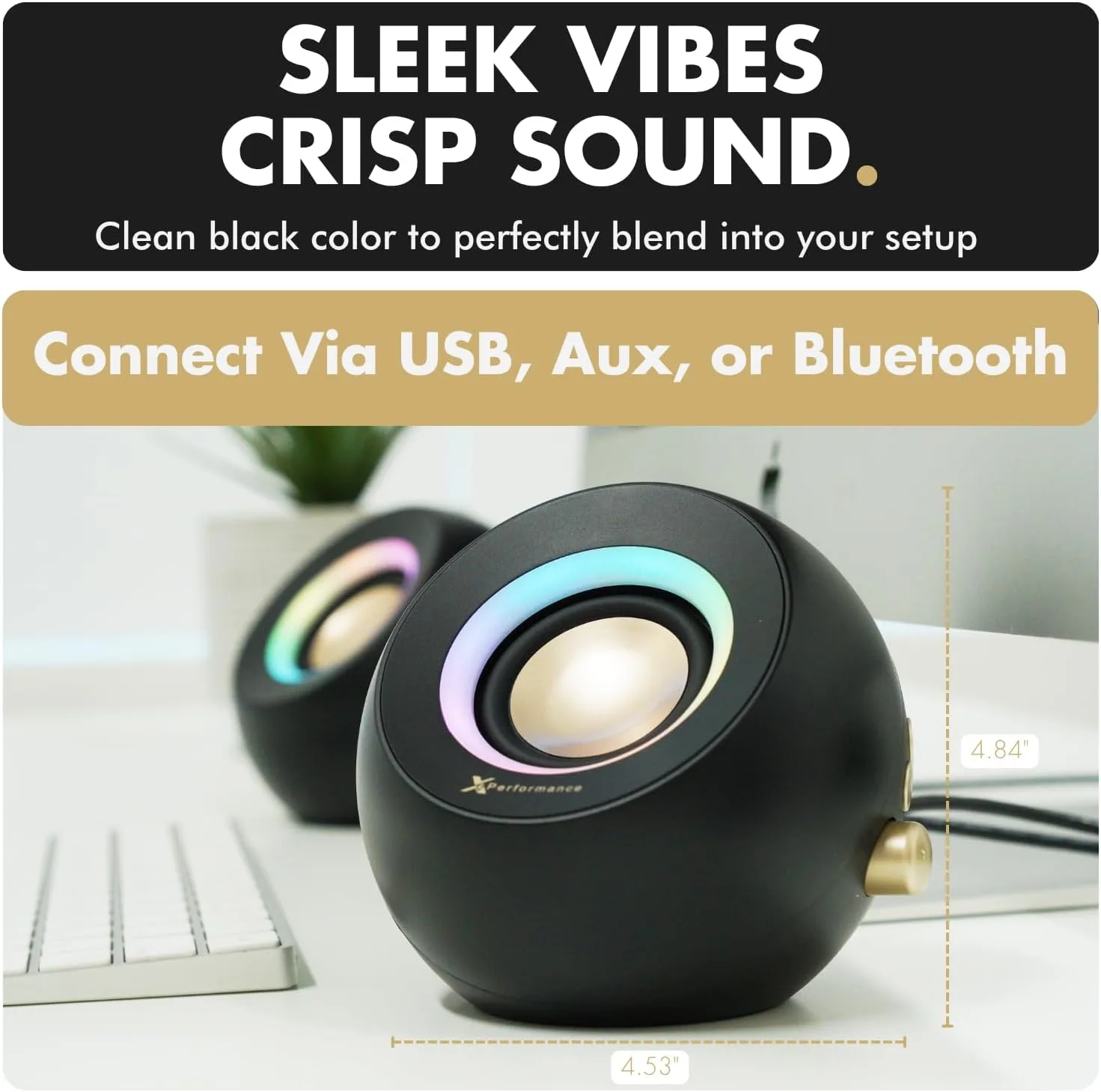 X9 Performance Computer Speakers for Desktop PC - Wireless Bluetooth, Aux, and USB Laptop Speakers with RGB Lighting for Desktop, Monitor, Gaming