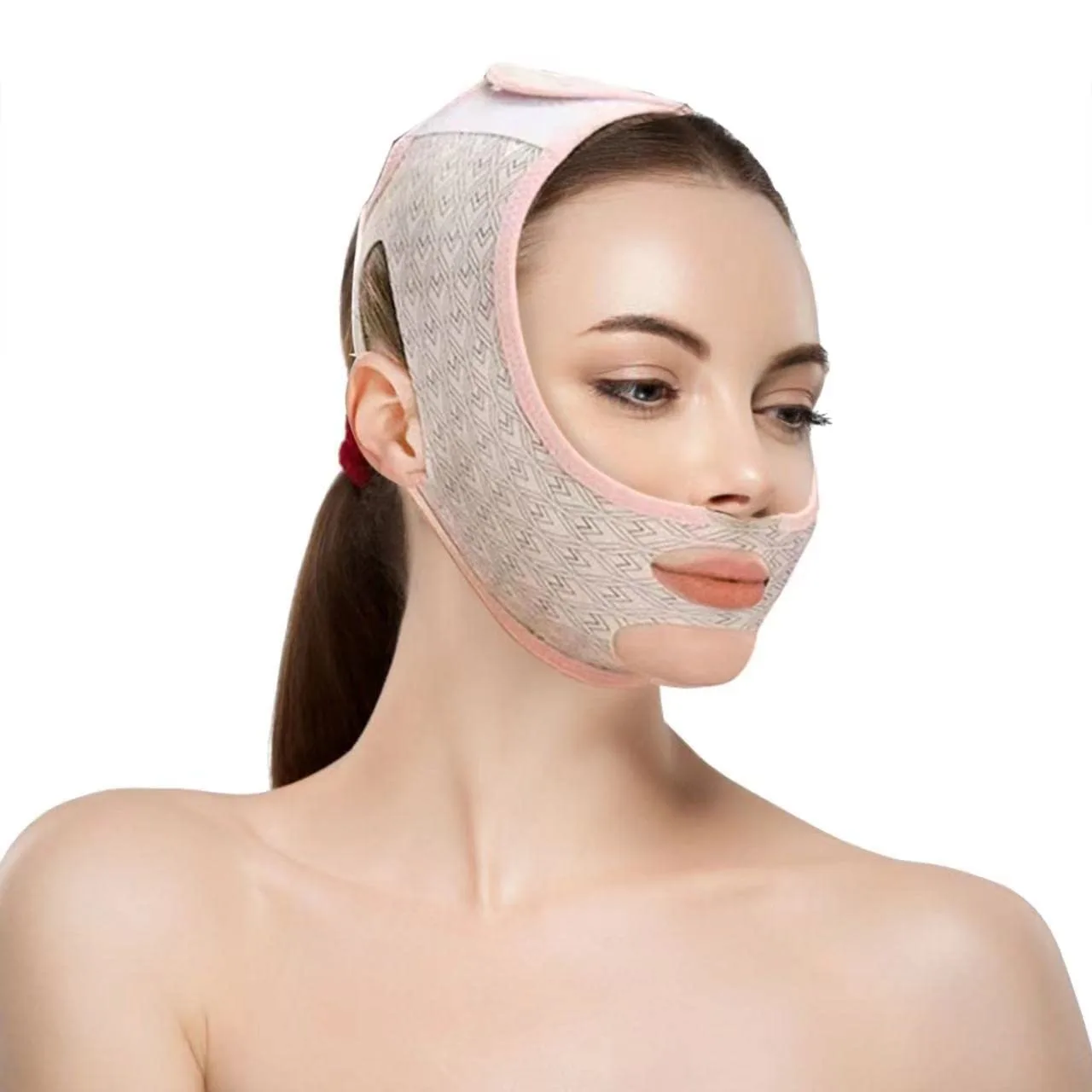 Beauty Face Sculpting Sleep Mask, Double Chin Reducer,V Shaped Slimming Face Mask, Reusable Facial Shaped UP Lift Mask- Anti-Aging and Anti-Wrinkle Band (Pink B)