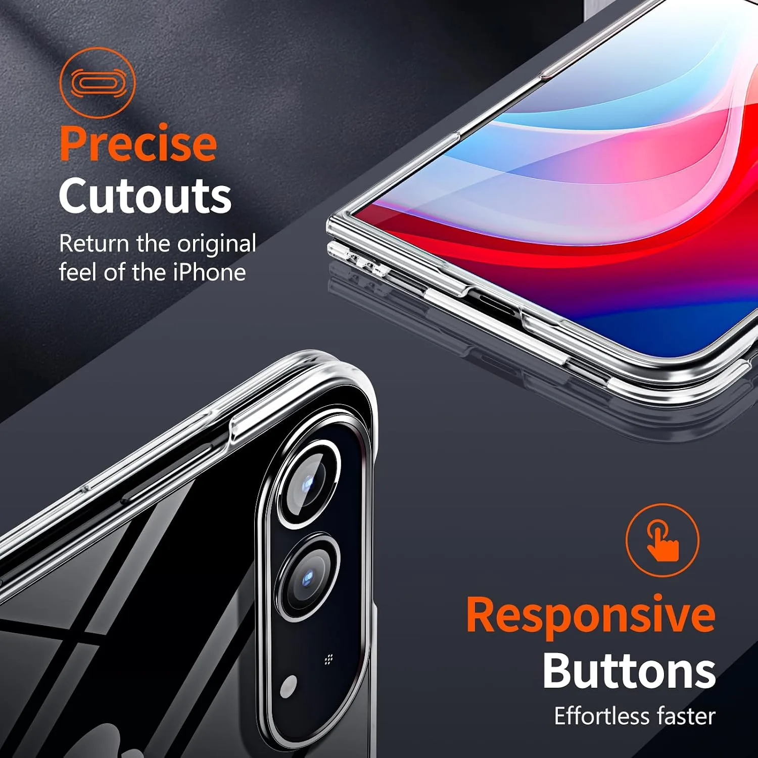 for iPhone Duo Slim Case,Paper-Thin Transparent Finish Skin Back Case [Non Yellowing] Ultra Protective Cover with Camera Protection 7.6 Inch (Clear)