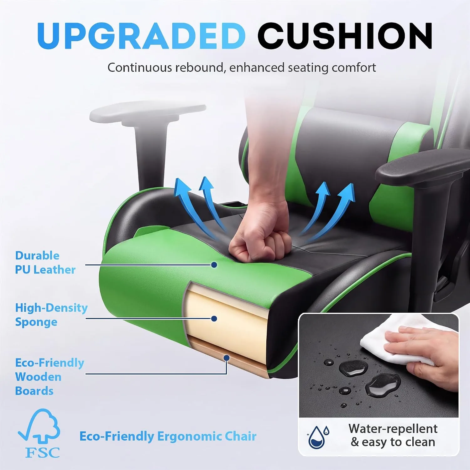 Homall Gaming Chair, Office Chair High Back Computer Chair Leather Desk Chair Racing Executive Ergonomic Adjustable Swivel Task Chair with Headrest and Lumbar Support (Green)