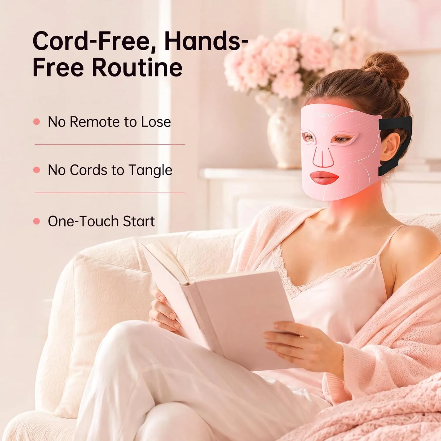 Red Light Therapy Mask for Face, Wireless LED Face Mask, 272 LEDs (Pink)