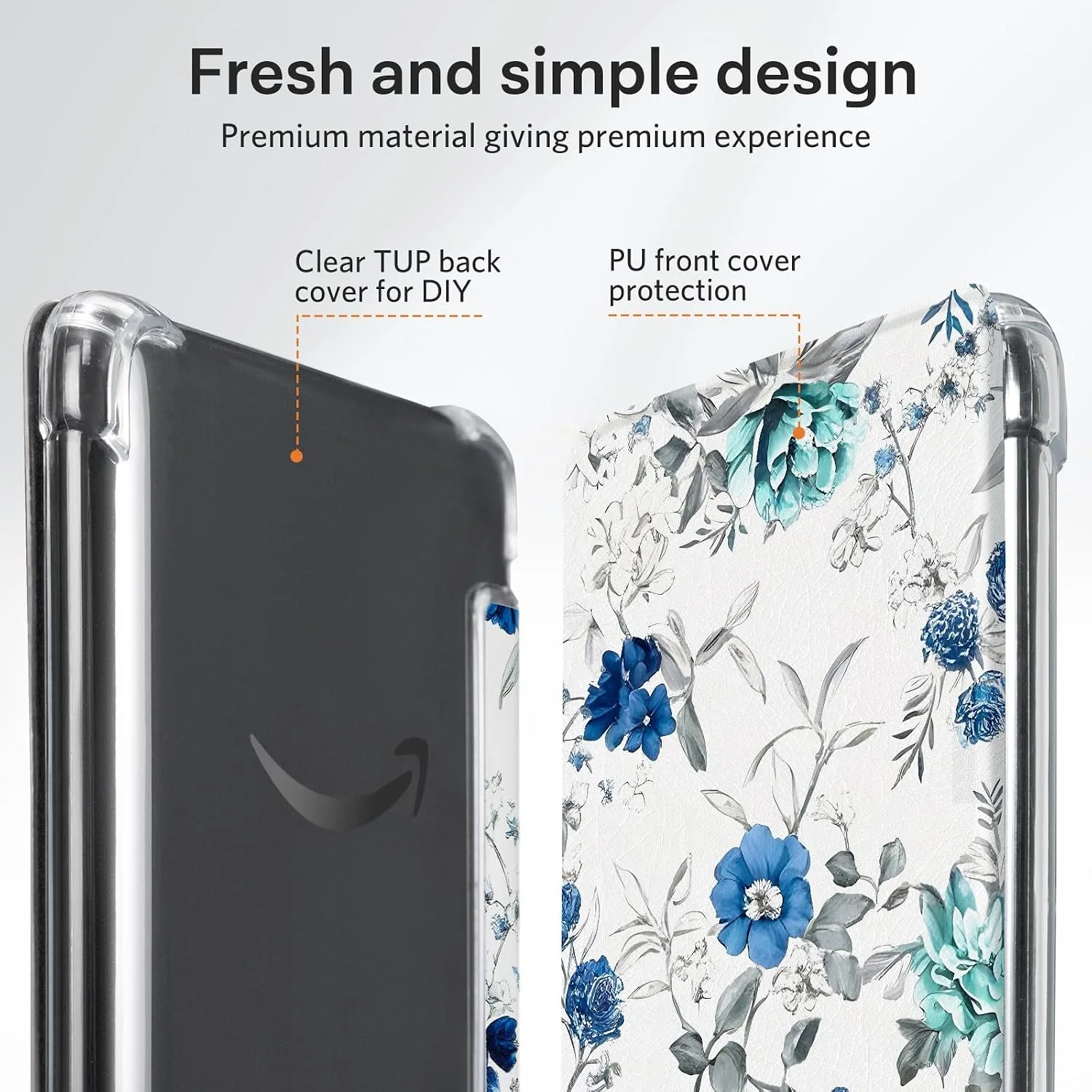 CoBak Case for 6 Inch e-Reader, Ultra Clear Soft Flexible TPU Back Cover Light Shell, with Auto Wake/Sleep, not Compatible Kobo Claro, Floral Harmony
