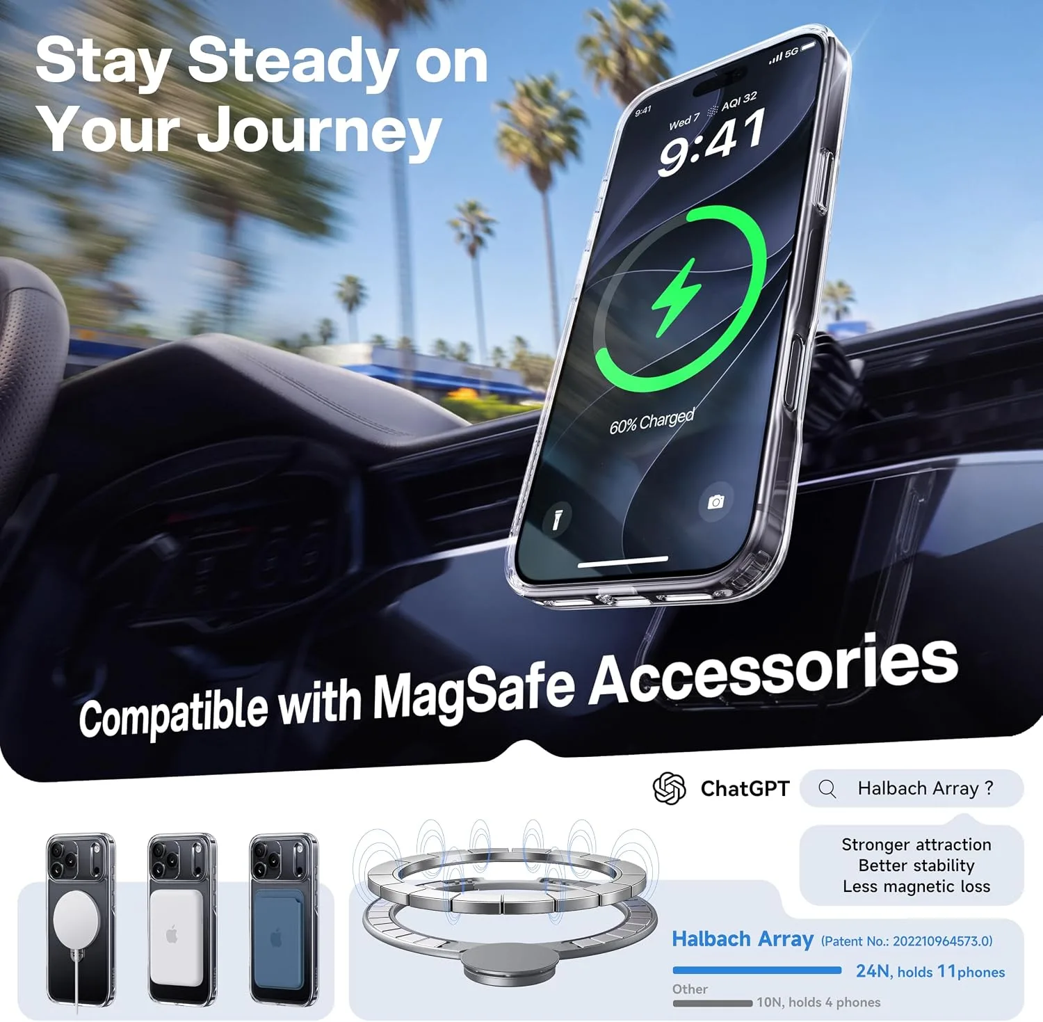 CASEKOO Clear 360 Spin Magnetic Stand for iPhone 18 Pro Max Case