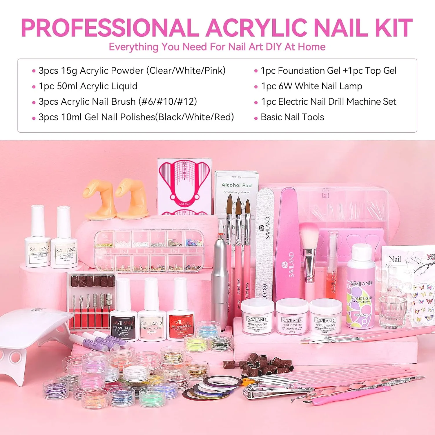 SAVILAND Acrylic Nail Kit with Drill and U V Light for Beginners