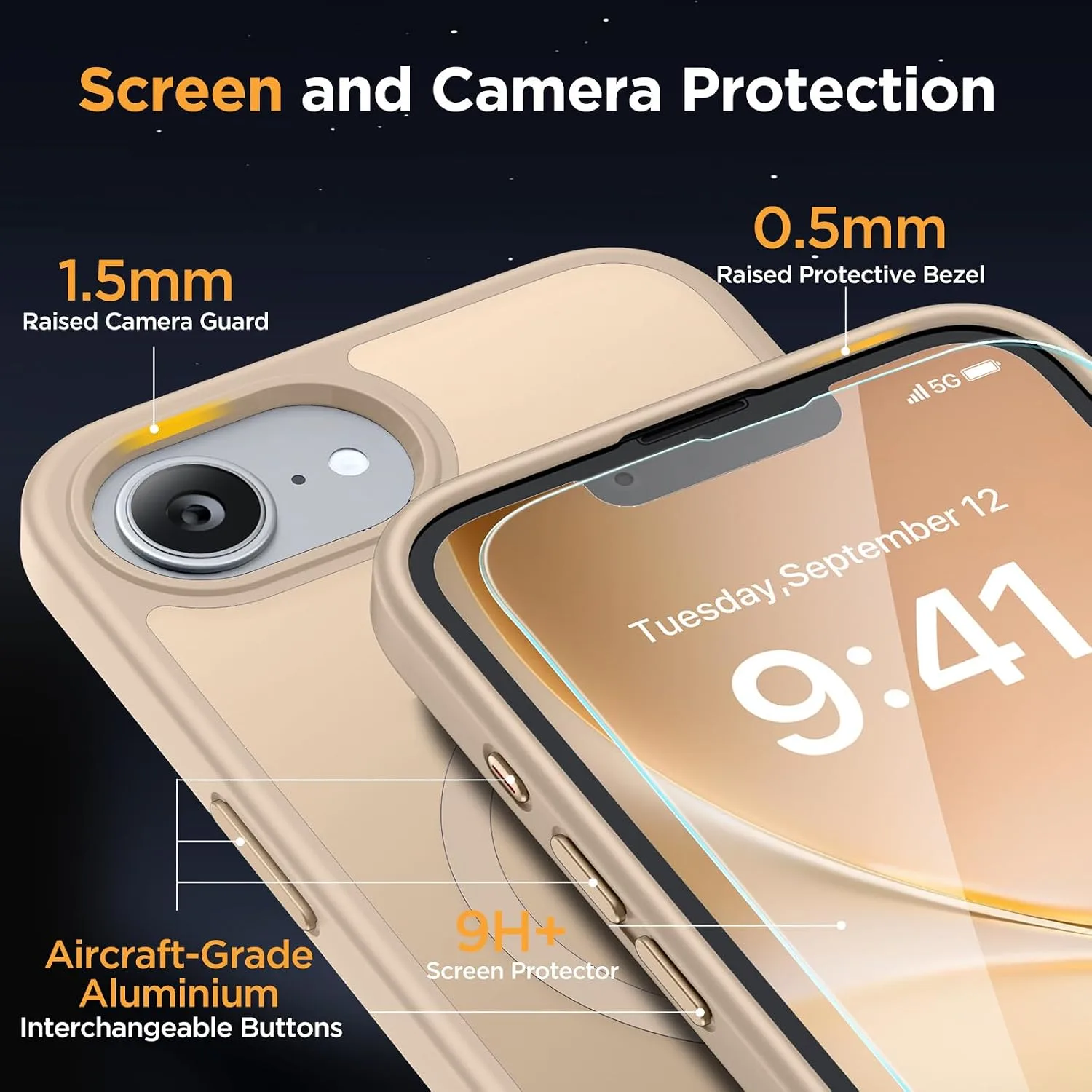 Miracase for iPhone 16e case & iPhone 17e Case for MagSafe [with 2×9H+ Screen Protectors] TOP Military-Grade Protection Shockproof with Velvet Touch for iPhone 16e/17e Phone Case 6.1", Matte Beige