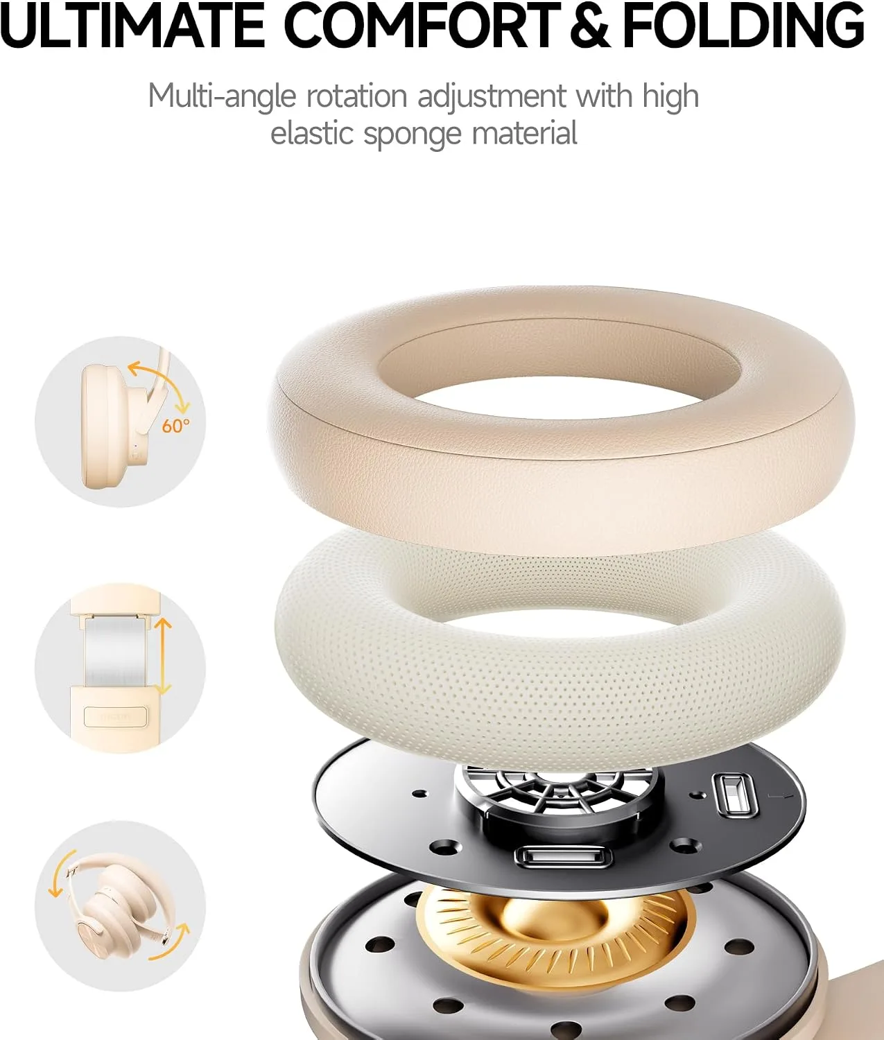 Picun B8 Wireless Bluetooth Headphones, 120H Playtime, 3EQ Modes, Khaki