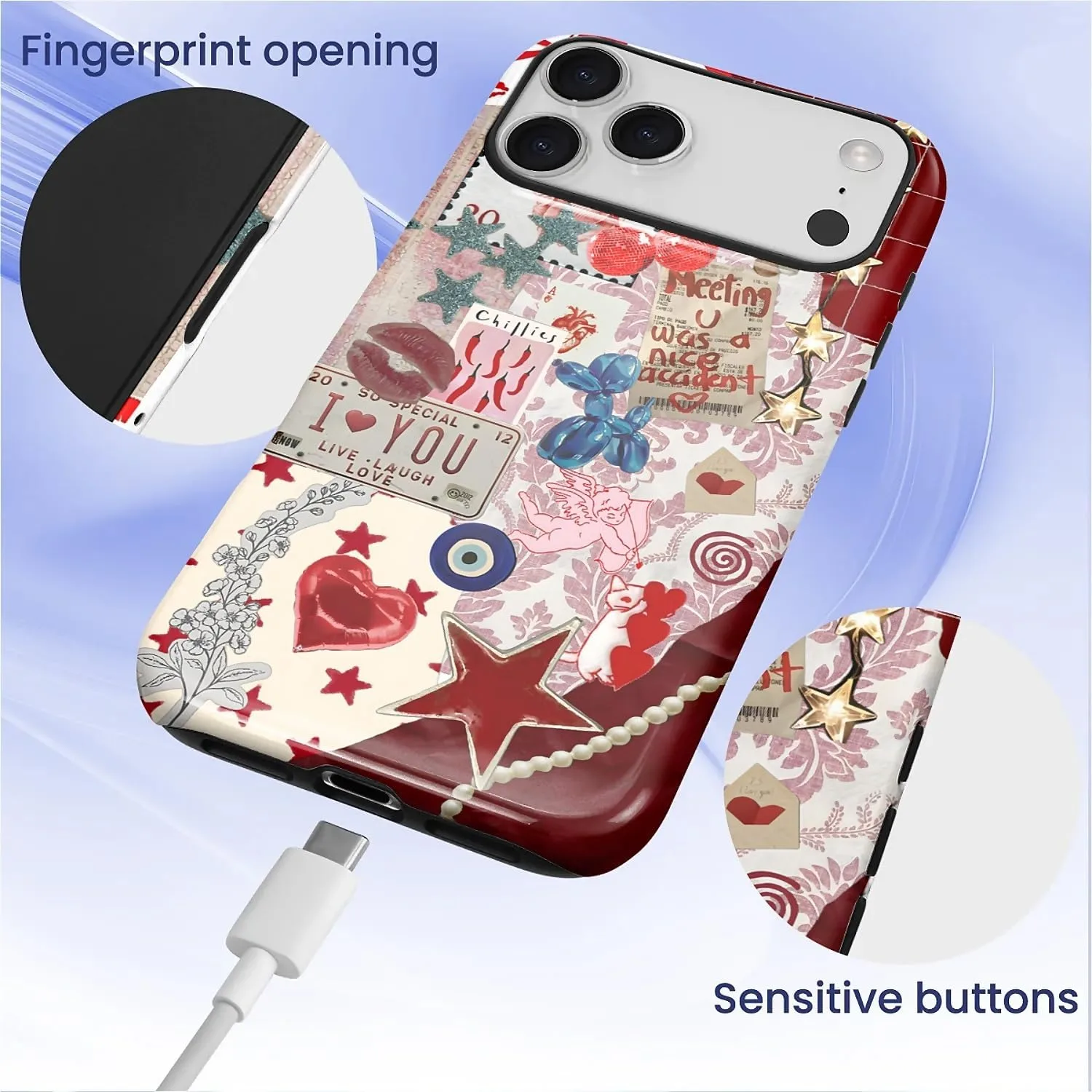 DAIZAG Case for iPhone 17 Pro Max,Mixed 2 Layer Design Shockproof Soft TPU Ddouble Protection Phone Case for iPhone 17 Pro Max-Conch Red Pearl Collage