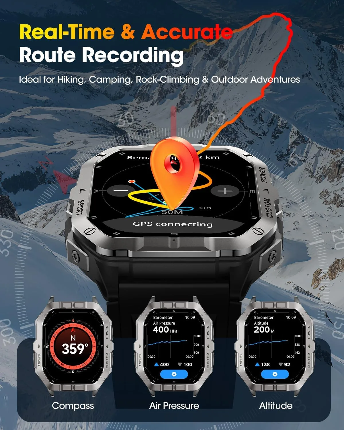 Built-in GPS Military Smart Watch for Men,2.02"Outdoor Rugged Fitness Watch