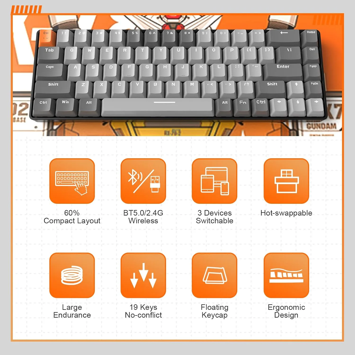 MAGIC-REFINER RK68 Compact 68 Keys Wireless Mechanical Gaming Keyboard