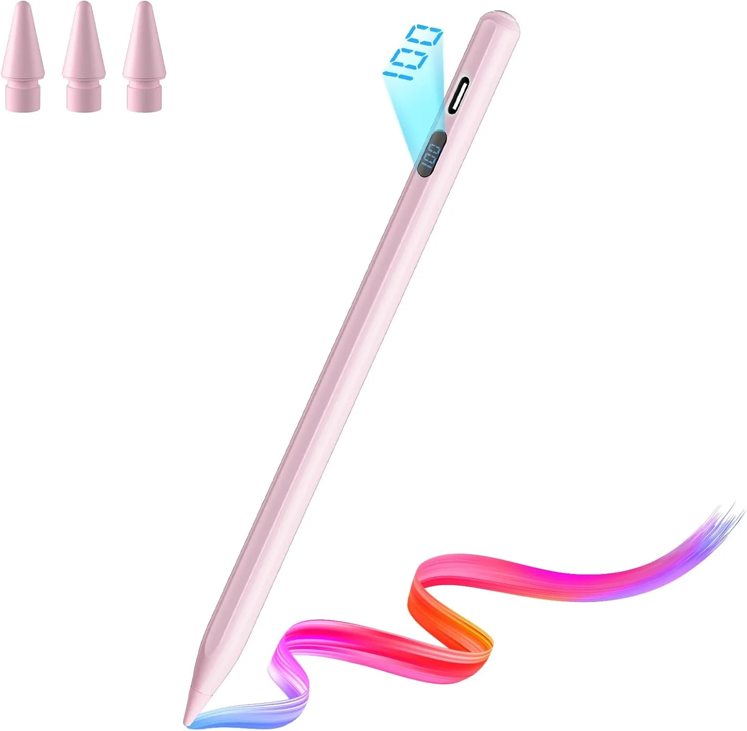 Lápiz para iPad A-PCE Pencil 2018-2026 carga rápida con pantalla LED Rosa