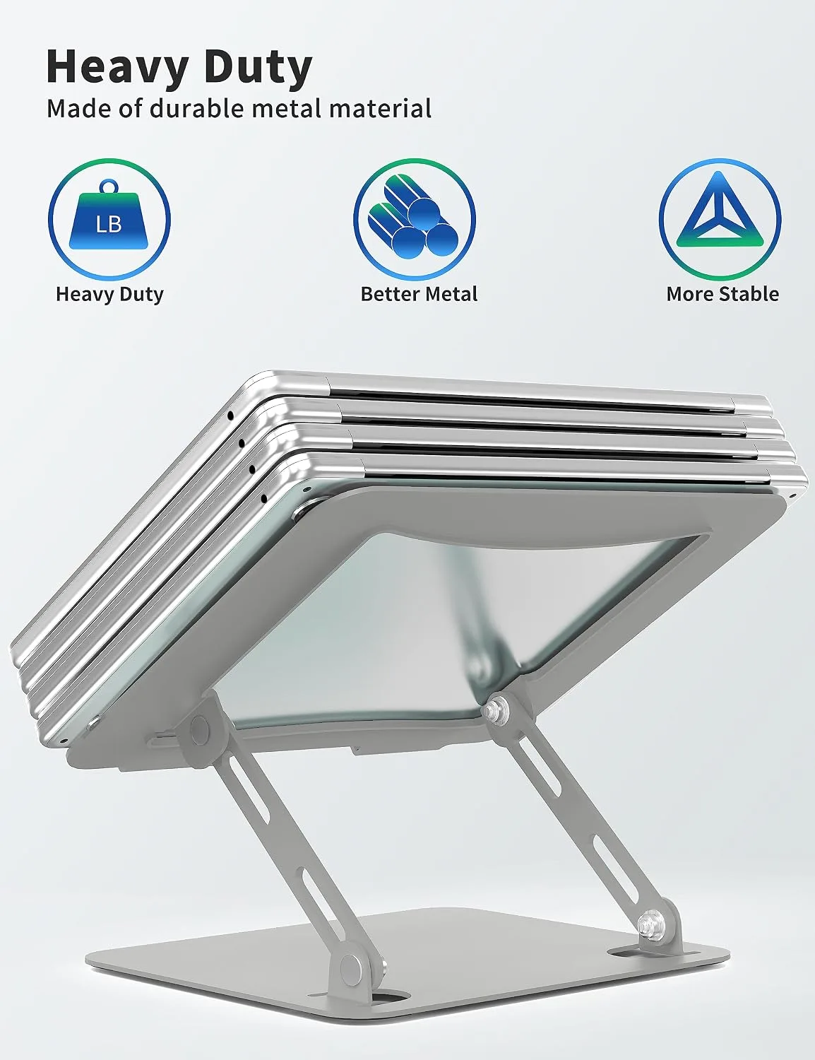 SOUNDANCE Laptop Stand, Heavy Metal Riser, 10-15.6", Light Grey