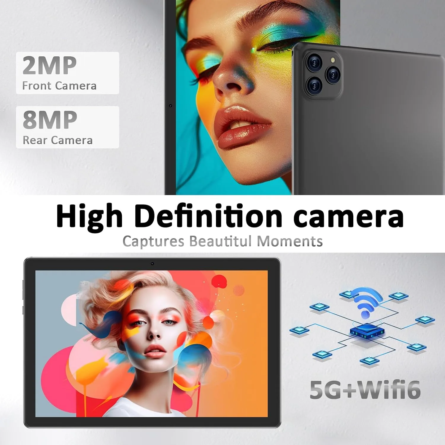 Tablet Android 16 10 Inch 12GB RAM+64GB ROM/ 1TB Expandable, 1280 * 800 HD Touch Screen, 5G WiFi6 BT 5.0, 2 in 1 Tab with Keyboard Case Mouse Stylus (Black)