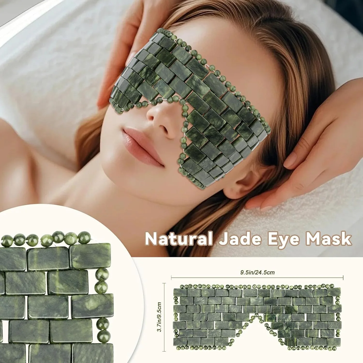 gemshan 3Pcs Jade Eye Mask and Resin Hair Comb Set, Natural Green Jade Cooling Eye Mask + Resin Guasha Scalp Massager, for Eye Fatigue & Head Stress Relief, Ideal Gift for Esthetician Home Use
