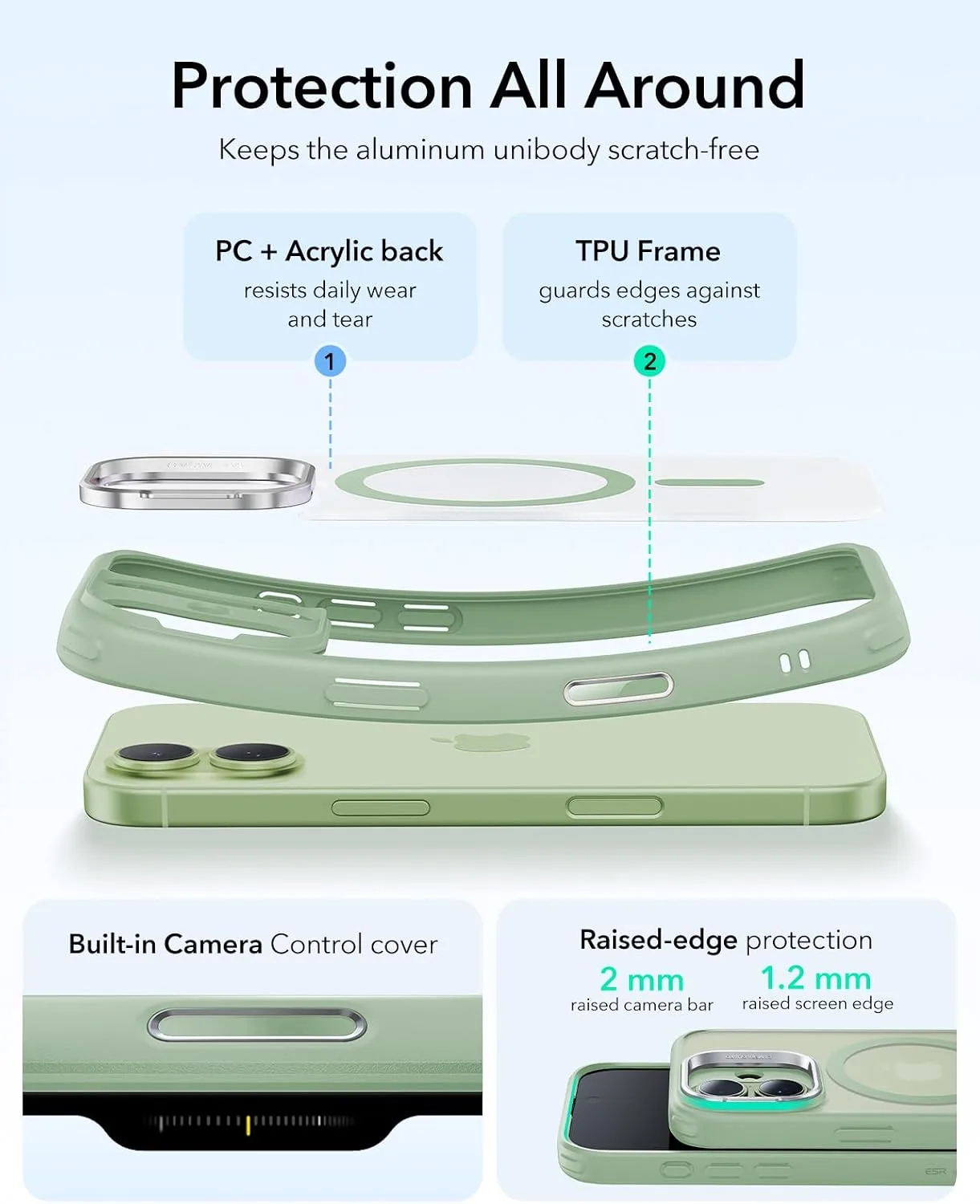 ESR Classic Hybrid for iPhone 17 Case with Flex Stand, Frosted Light Green