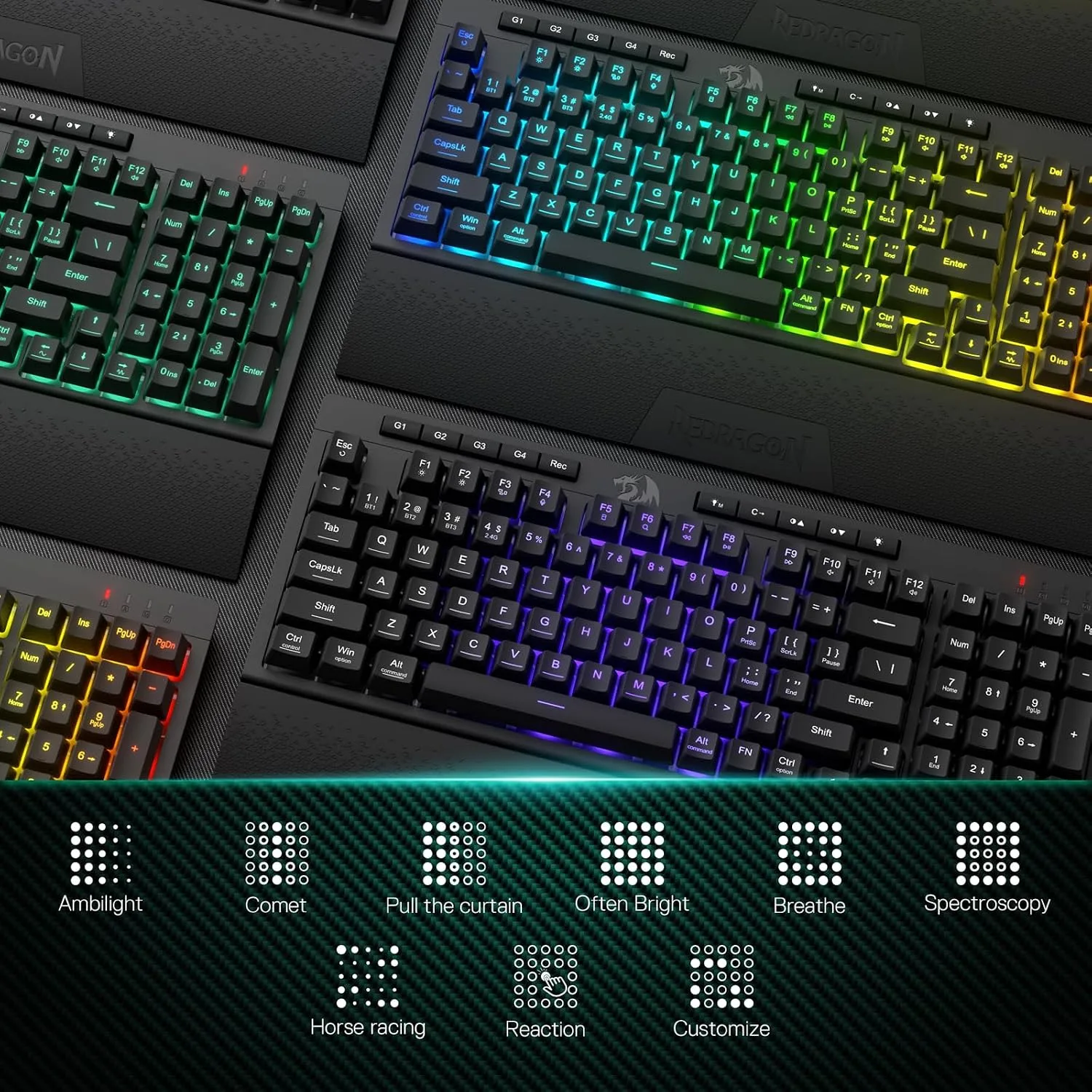 Redragon K515 PRO Shiva RGB Wireless Membrane Gaming Keyboard, 98 Keys Mechanical-Feel Keyboard w/Smooth Linear Switch, On-Board Macro & Multimedia Keys, Detachable Wrist Rest, Software Supported