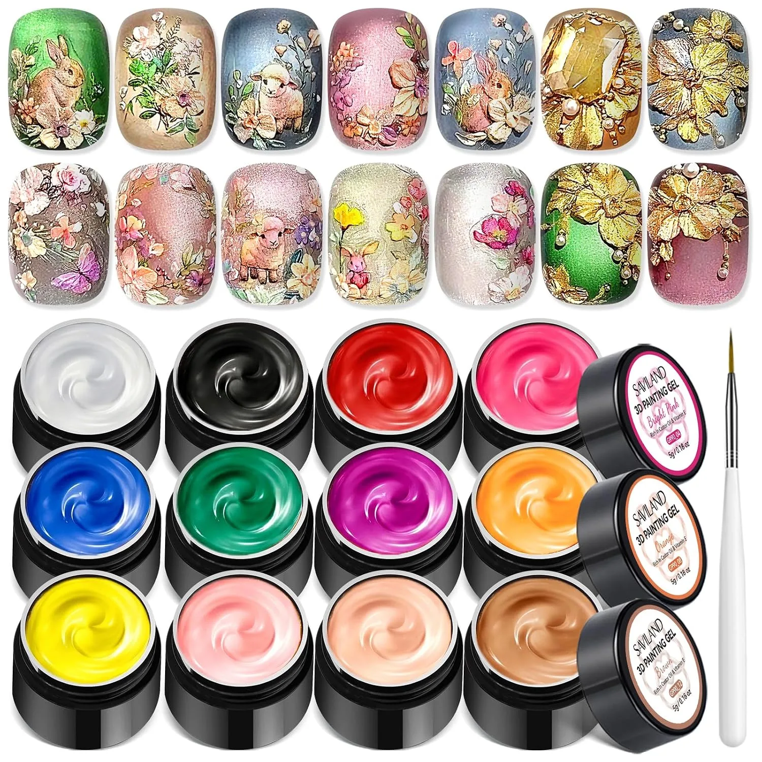 SAVILAND 3D Sculpting Gel for Nail Art 12 Colors No Wipe Painting