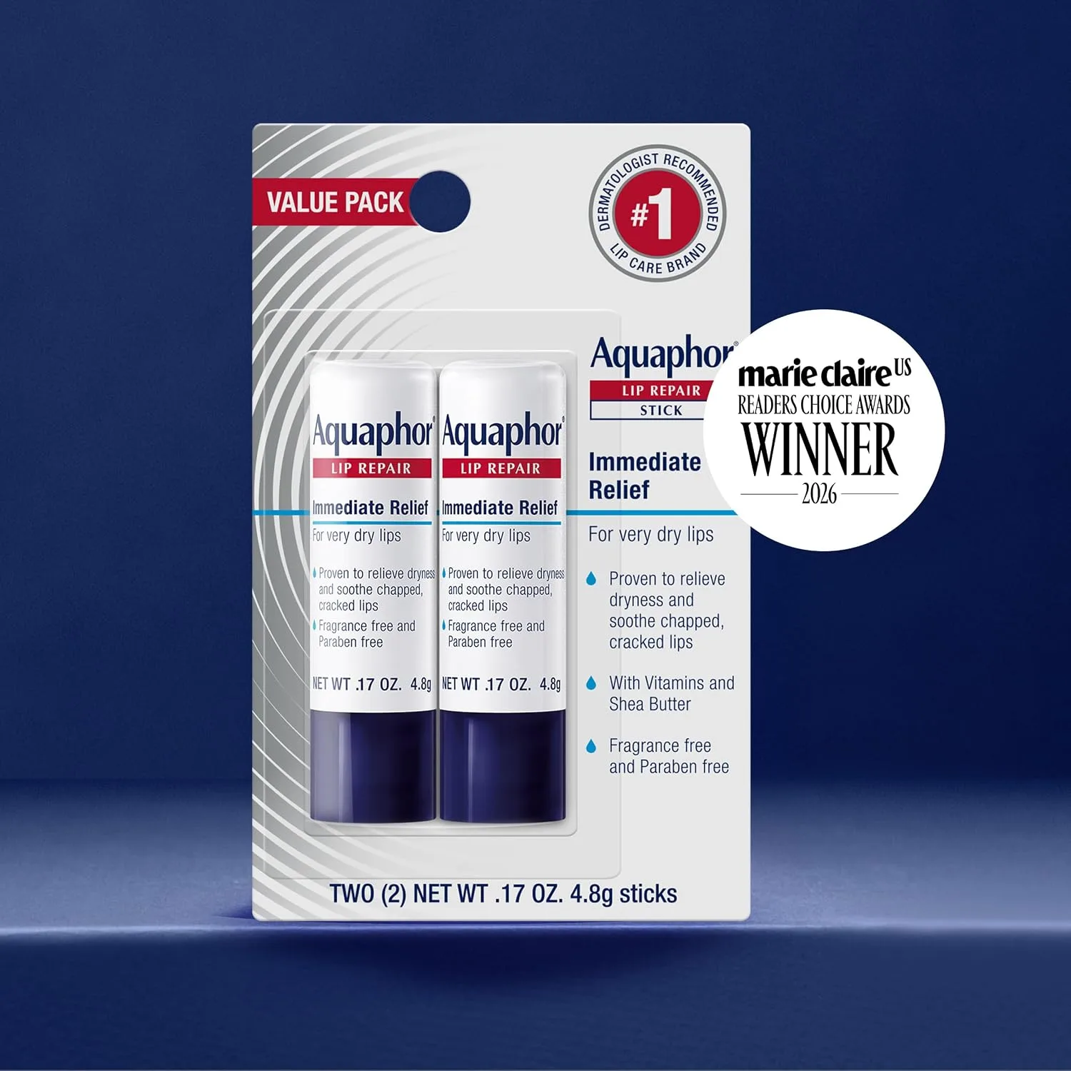 Aquaphor Lip Repair Stick, Value Pack, 2 x 0.17 OZ