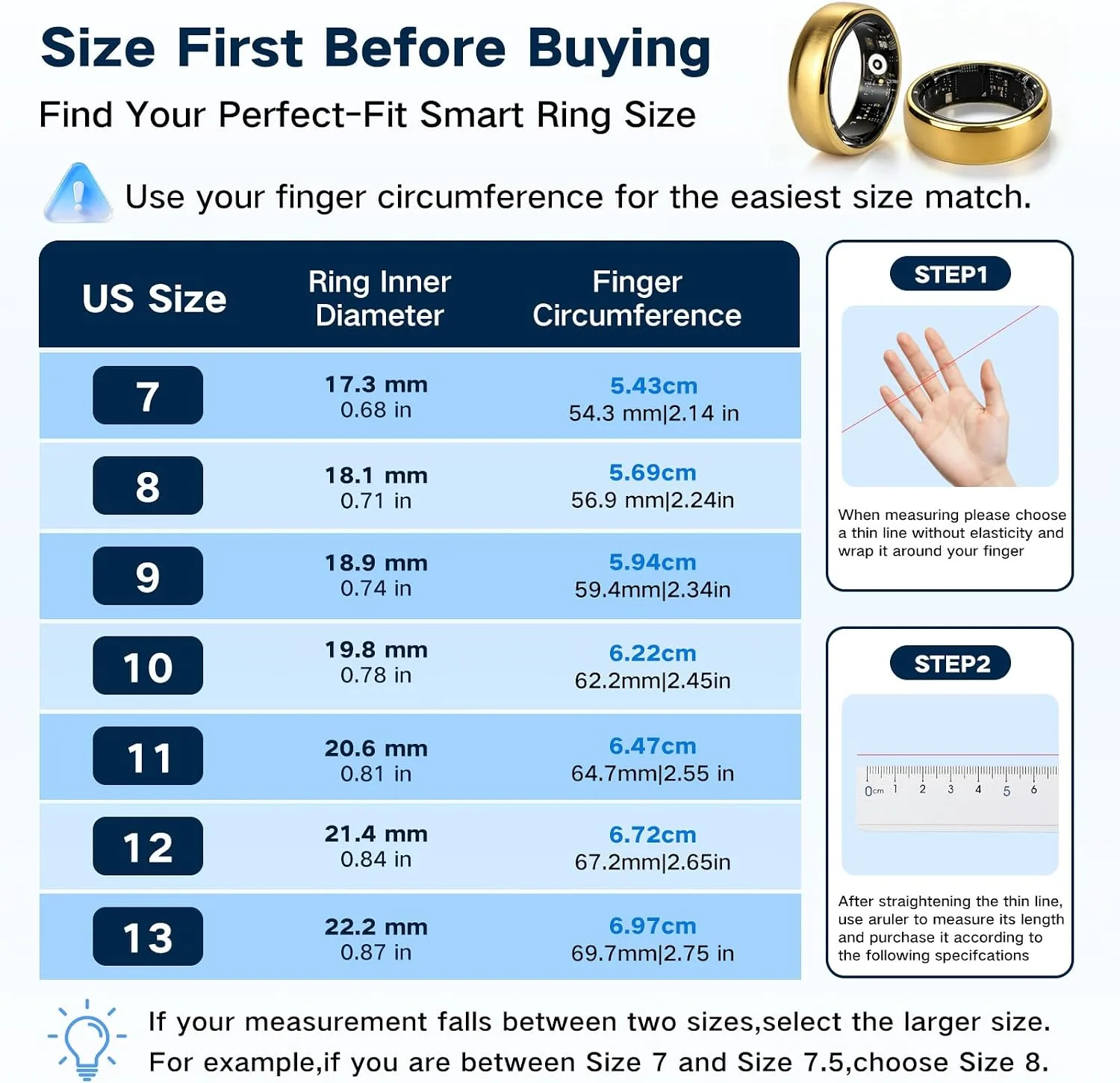 Smart Ring Health Tracker for Men and Women,Fitness Tracker Ring(Gold,7)