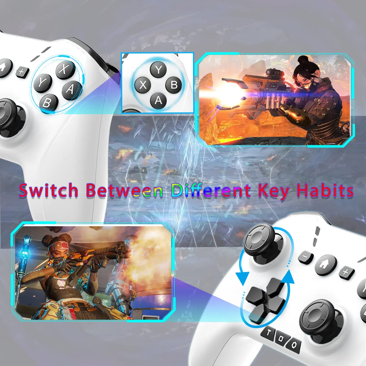 Bluetooth Controller for Switch/Mac/PC/Steam/Mobile Phone/iOS/Android//TV/iPad/Table/Apple Arcade MFi Games, switch pro controller wireless with Adjustable Dual Motion,Turbo,Macros,6-Axis,Wake Up for Black Myth: Wukong (Black) (Purple) (White Black with clip)