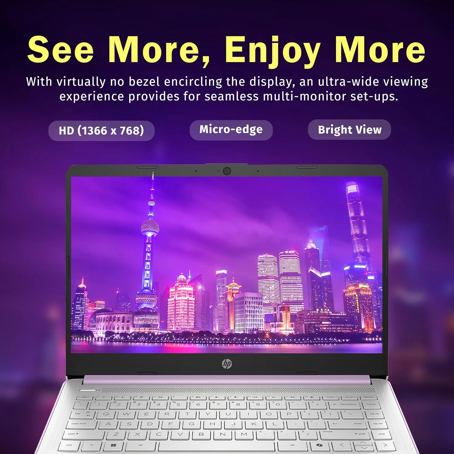 HP Stream 14" HD Laptop, Intel Processor N150, 4GB RAM, 128GB UFS, Intel Graphics, Webcam, Bluetooth, Windows 11s, Purple (Renewed)