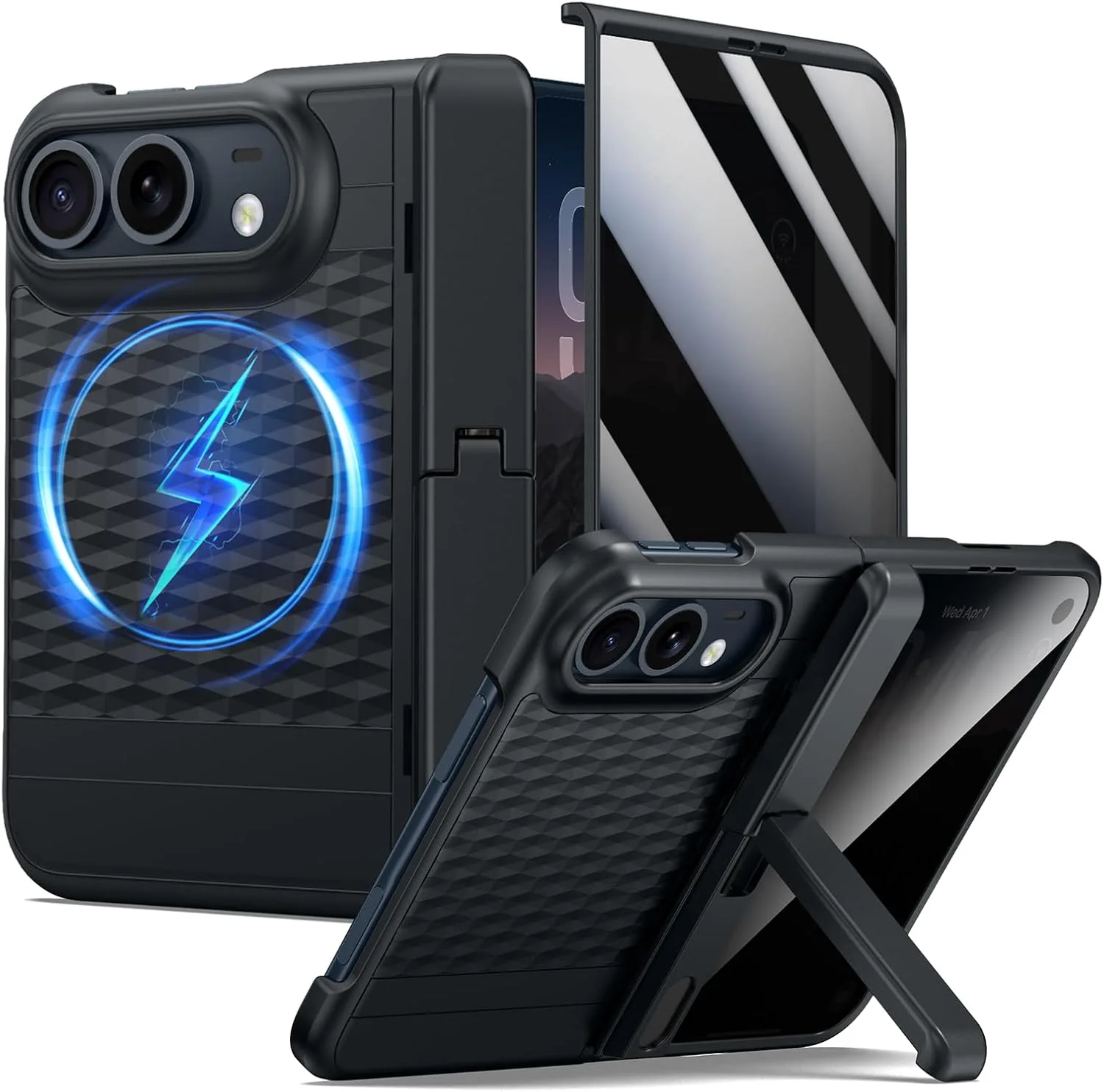 seacosmo for iPhone Duo Case Stand with Privacy Screen Protector Black