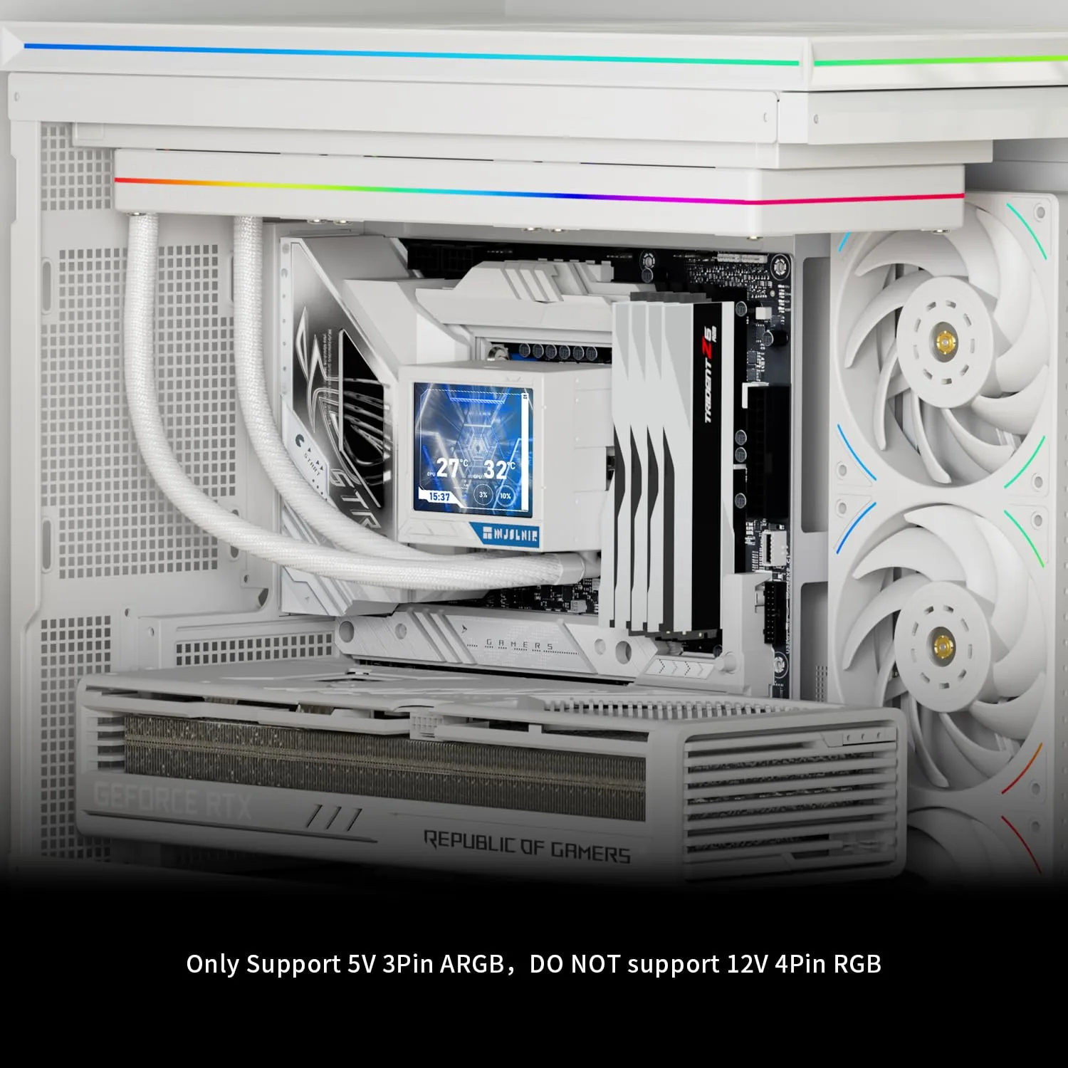 Thermalright Mjolnir Vision 360 UB PRO ARGB White CPU Aio Cooler,PC 360 Specification Water Cooler System with Inline Fan,3.5’’ LCD Screen with 640x480 Resolution,for AM4/AM5;Intel 1700/1851/115X/2011