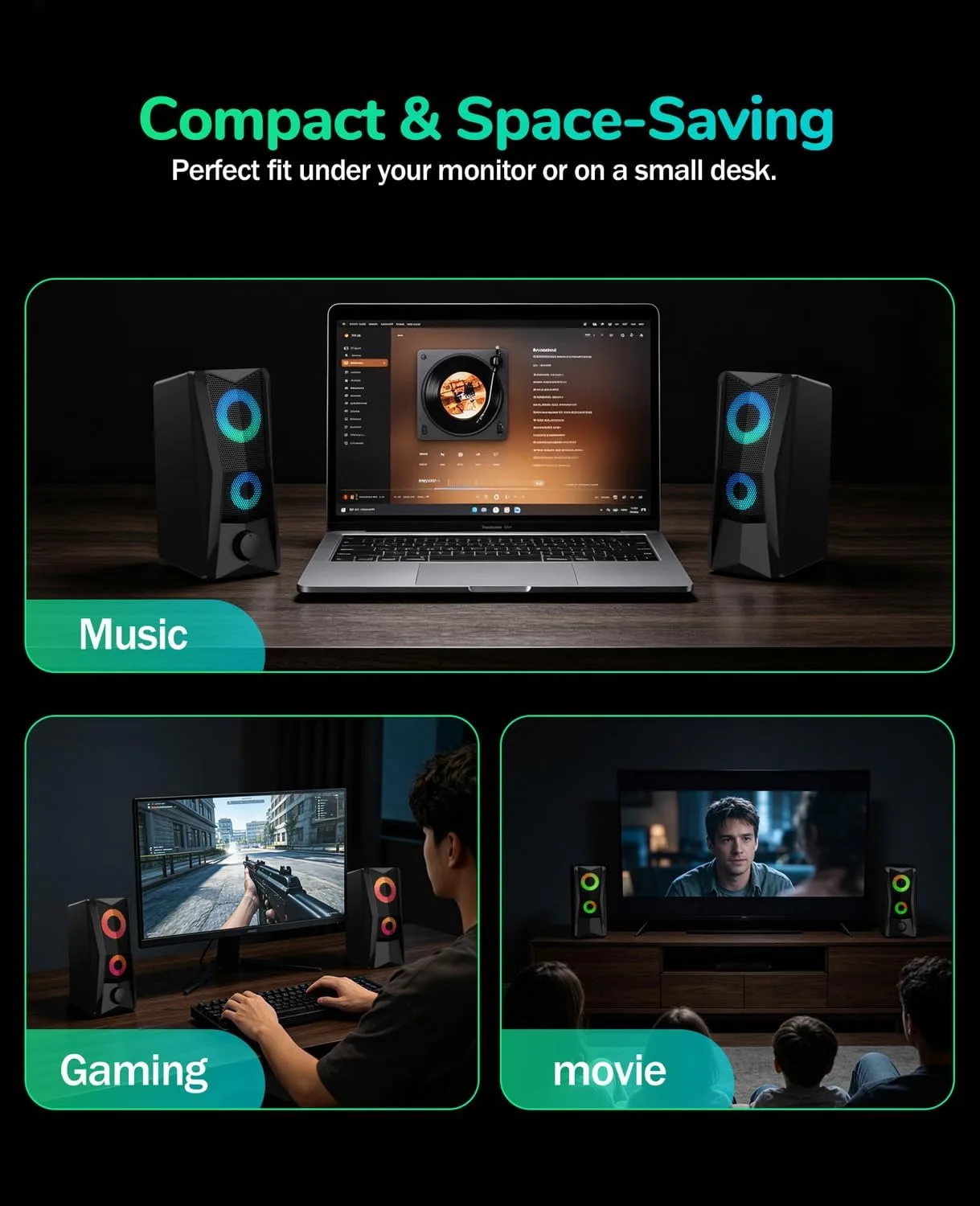 PC Speakers for Desktop, 2.0 Channel Touch Control Volume Light