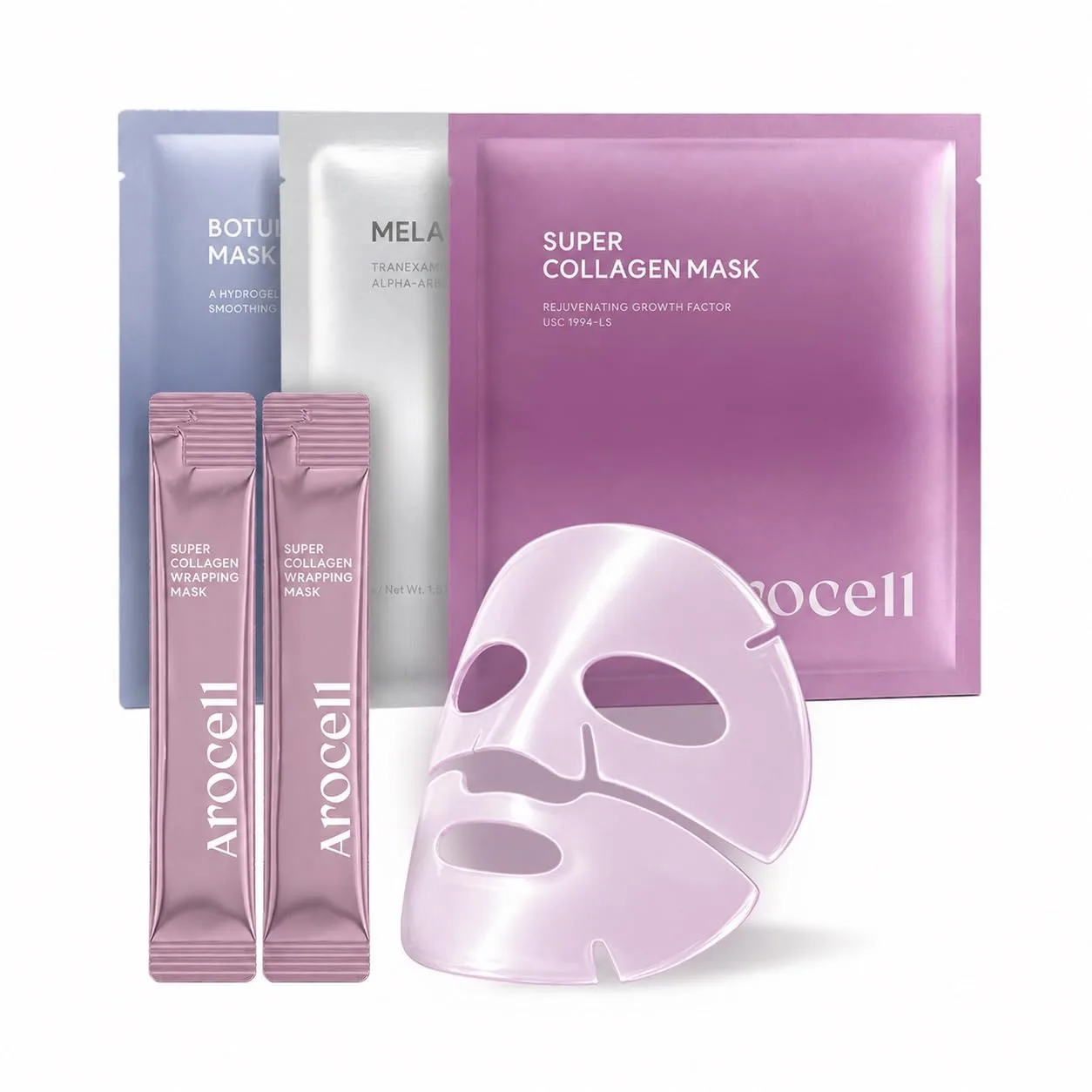 AROCELL Mask Variety Pack | Hydrating Collagen + Wrinkle Care + Anti-Aging + Brightening | Korean Bio-Engineered Collagen Mask Starter Kit