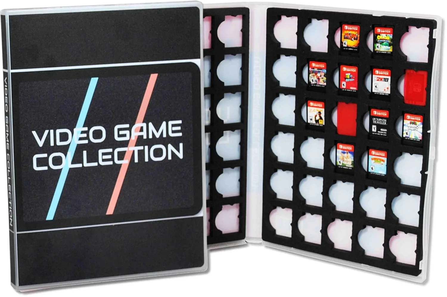 UniKeep Game Case for Nintendo Switch Cartridges - Holds 60 Games Securely in Foam (black and stripes)