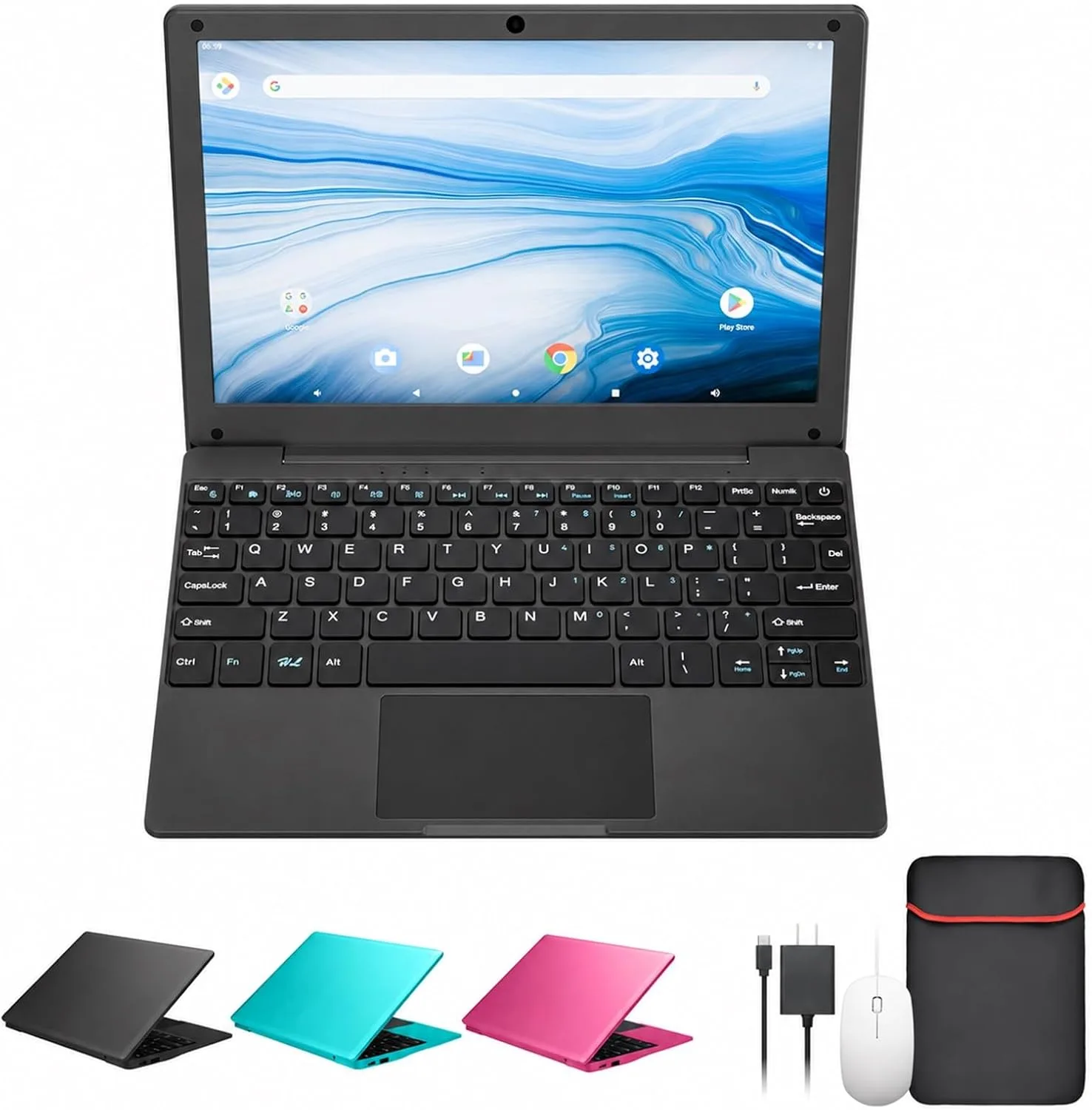 10.1 Inch Mini Netbook, Quad-Core Processor Laptop Computer, 2GB Memory 64GB Storage Android 12 Portable Notebook Built-in Webcam, WiFi & Bluetooth Keyboard & Mouse for Home Schooling & Office Work