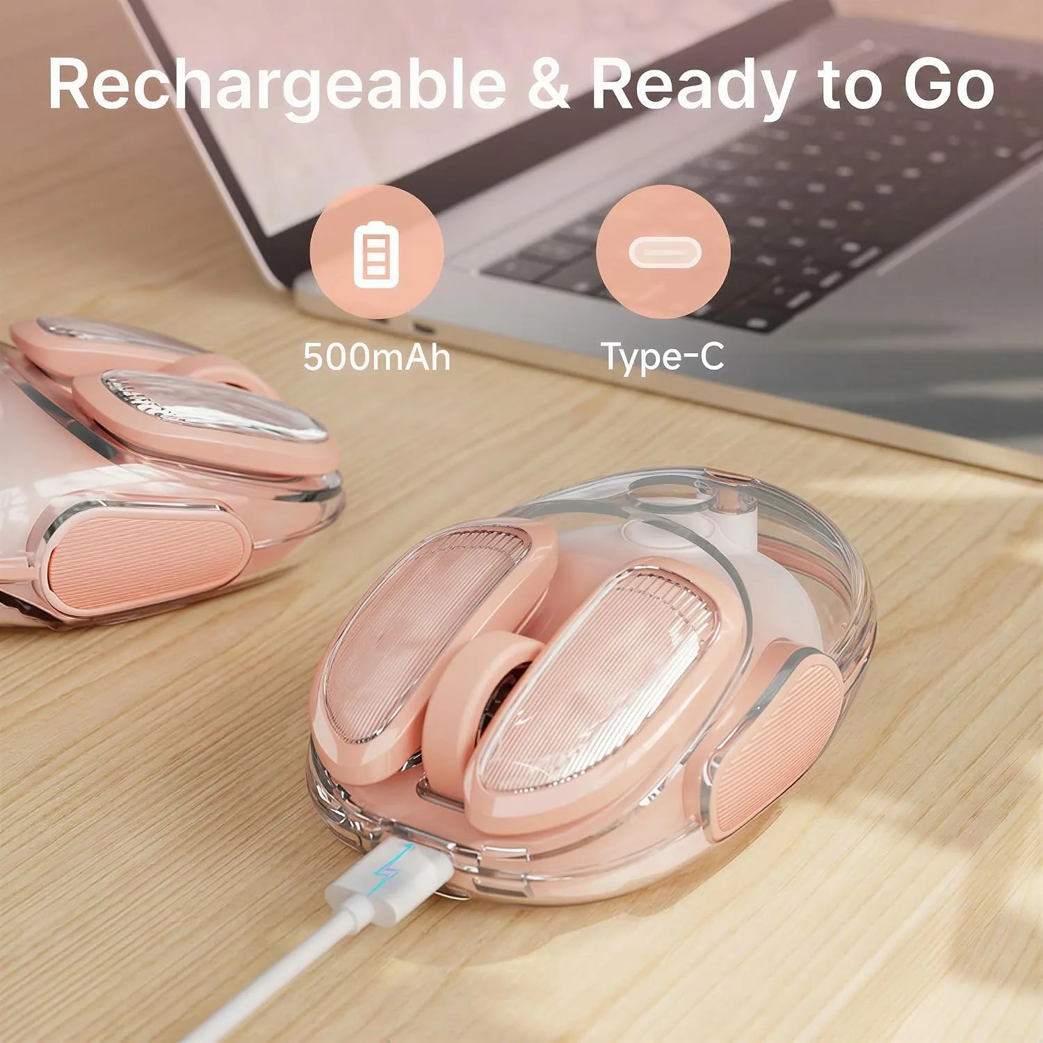 Wireless Bluetooth Mouse, Rechargeable, Clear, Silent Click for Small Hand