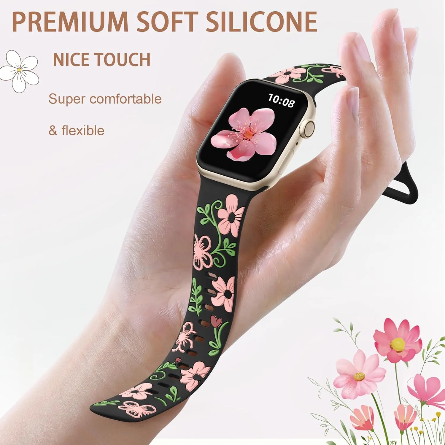 Witzon Floral Silicone Band Compatible with Apple Watch Bands For Women