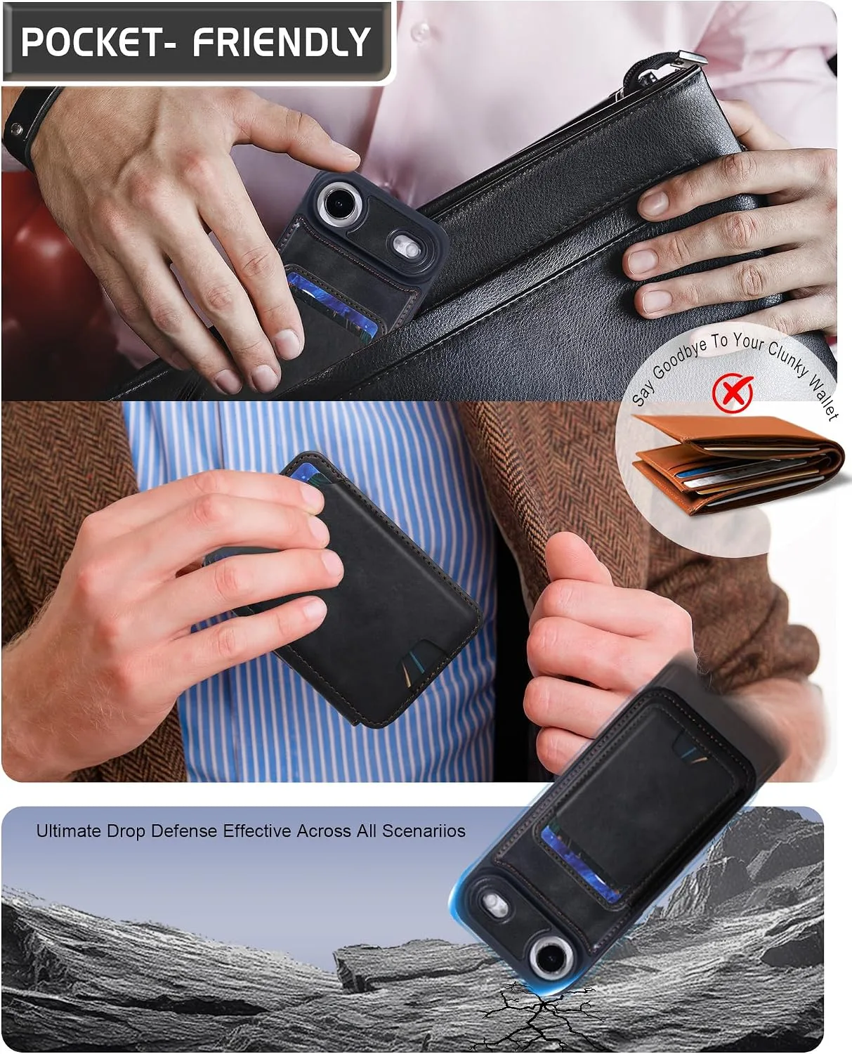 Magnetic Detachable Wallet Case for iPhone 17 Air with Kickstand,2-in-1 MagSafe Compatible RFID Blocking Card Holder,Slim PU Leather Cover Black