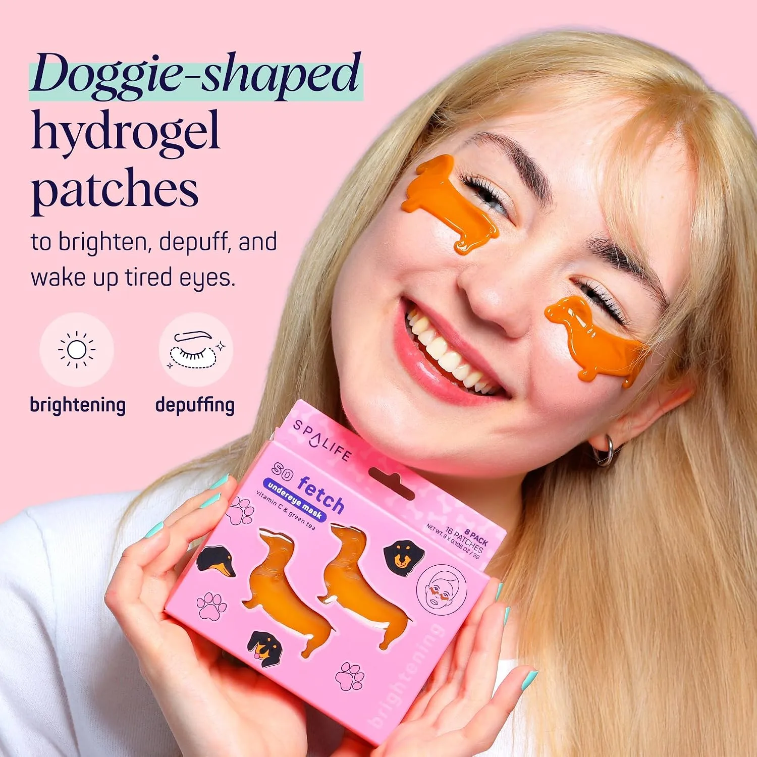 SpaLife So Fetch Hydrogel Under Eye Patches for Dark Circles | Dachshund Under Eye Patches for Puffy Eyes | Weiner Dog Undereye Bags and Puffiness Removal | Boo Basket Stuffers | 8 Pairs