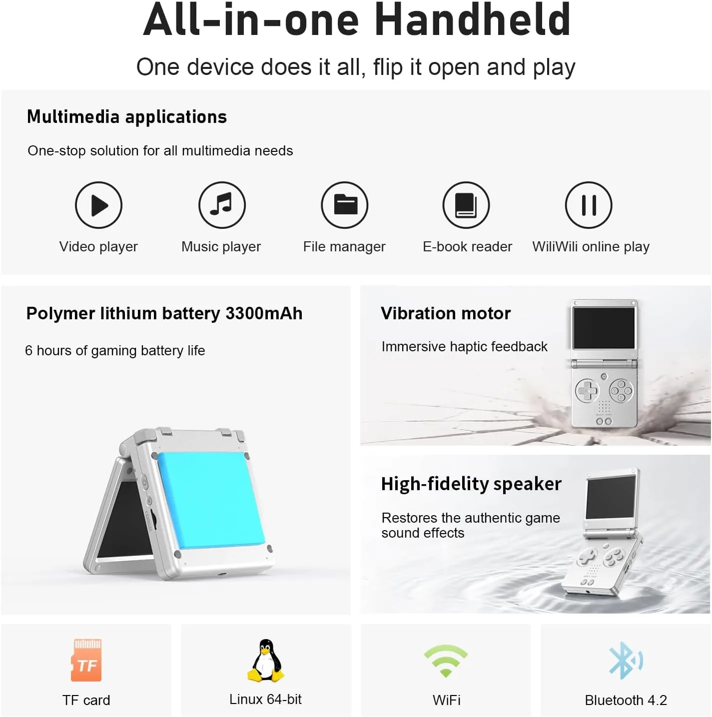 RG SP Retro Handheld Game Console, Update Slimmer Flip RGSP Portable Game Console 3.4'' IPS Screen Linux 16GB 30+ Game Emulators 3300 mAh Support 5G WiFi BT HDMI, No Preloaded Games Platinum