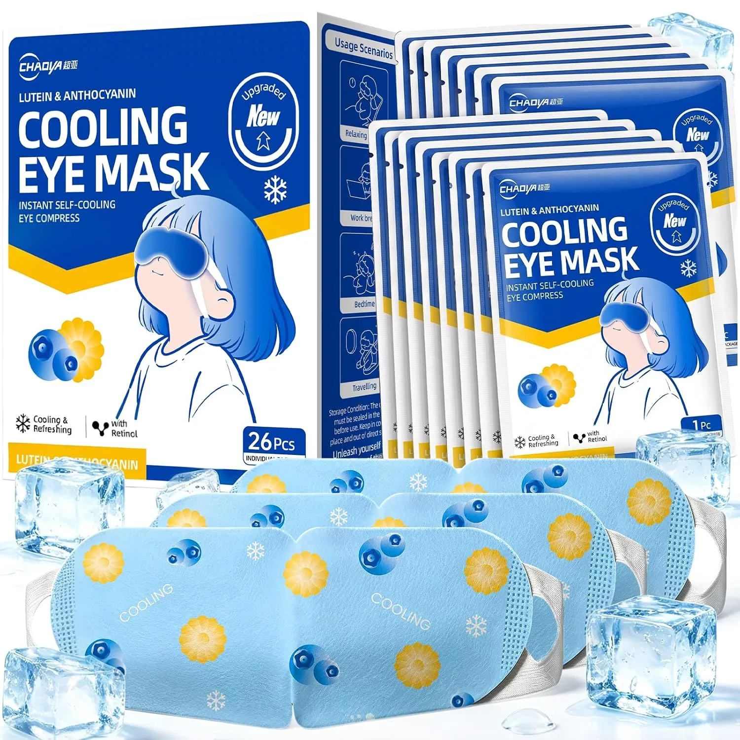 Mascarilla facial para ojos Chaoya 26 unidades efecto frío desechable