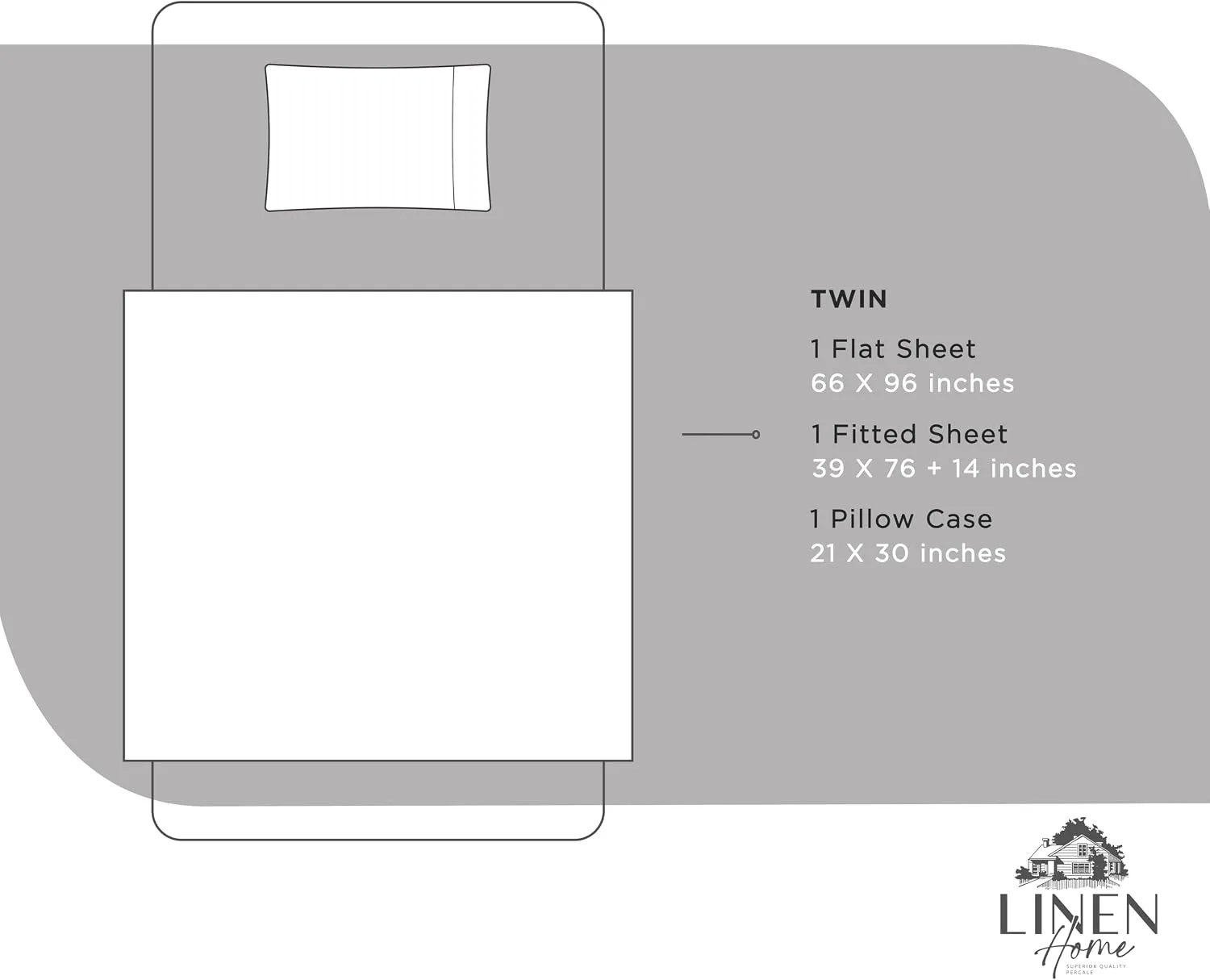 Linen Home 100% Cotton Percale Sheets Twin Size,Snow White, Deep Pocket, 3 Pieces Set - 1 Flat, 1 Deep Pocket Fitted Sheet and 1 Pillowcase, Crisp Cool and Strong Bed Linen
