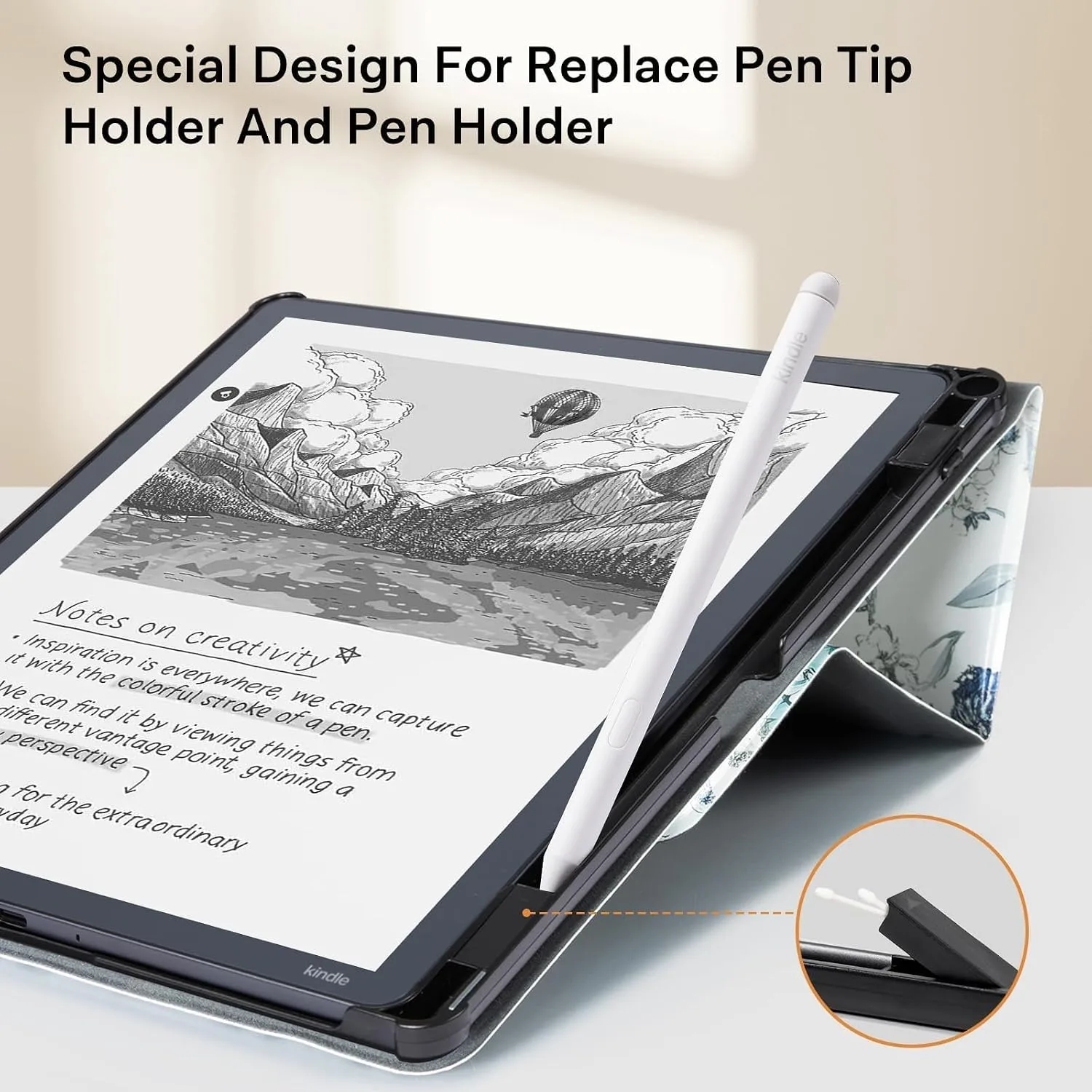CoBak Case for 11" Kindle Scribe 3rd Generation 2025, Kindle Scribe Colorsoft with Two Viewing Angles - All New PU Leather Cover with Auto Sleep Wake, Pen Holder. Blue Blossom