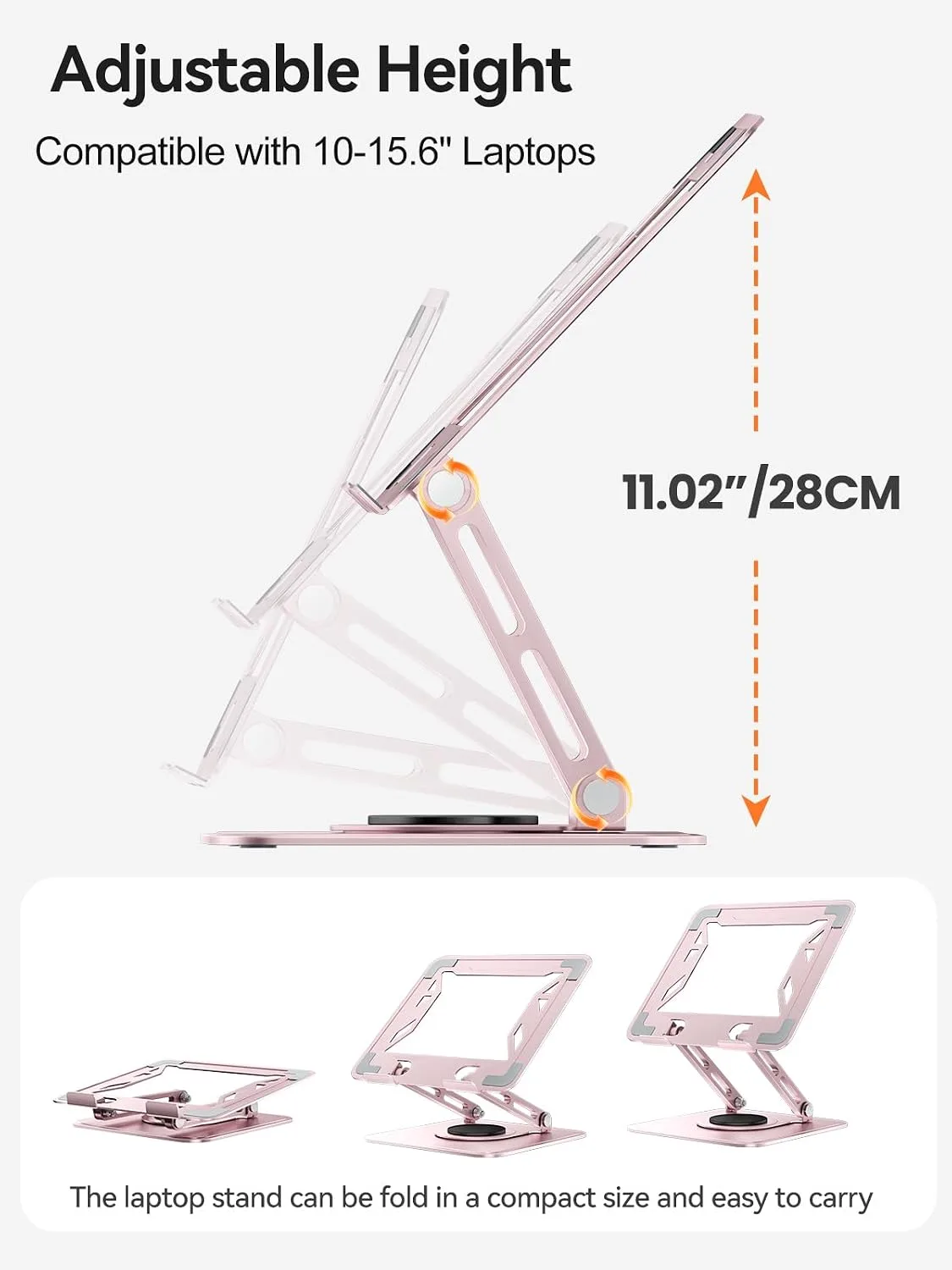 tounee Laptop Stand for Desk, Adjustable Computer Stand Holder with 360° Rotating Base, Ergonomic Laptop Riser Compatible with MacBook Pro Air, All Laptops 10-15.6"-Pink