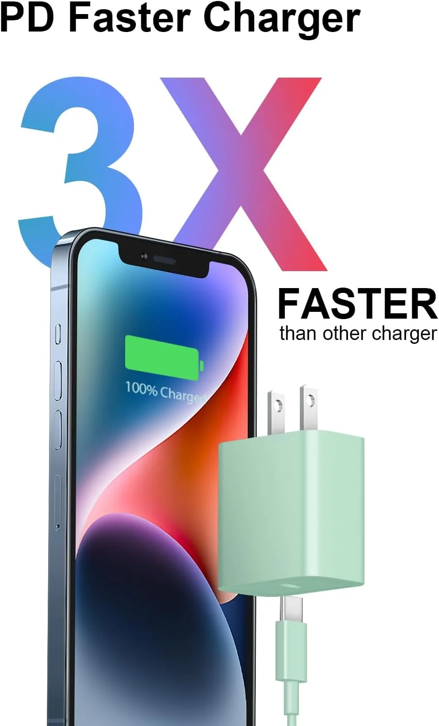 iPhone 14 13 12 11 Super Fast Charger [2Pack] cargador 20W Rapid USB C Wall Charger Block with 6FT Fast Charging Cable Compatible with iPhone 14/13/12/11/Pro/Pro Max/Mini/Xs Max/XR/X, iPad - Green